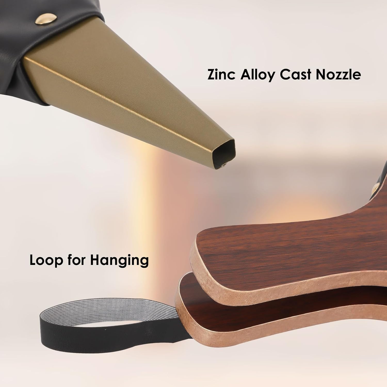 Fireplace Bellows Air Blower Cast Nozzle 14.8" x 5.6" for Outdoor Camping BBQ Grill Chimney Hand Bellow Pump Pit Barbeque Fire Tools Accessories with Hanging Strap, Brown