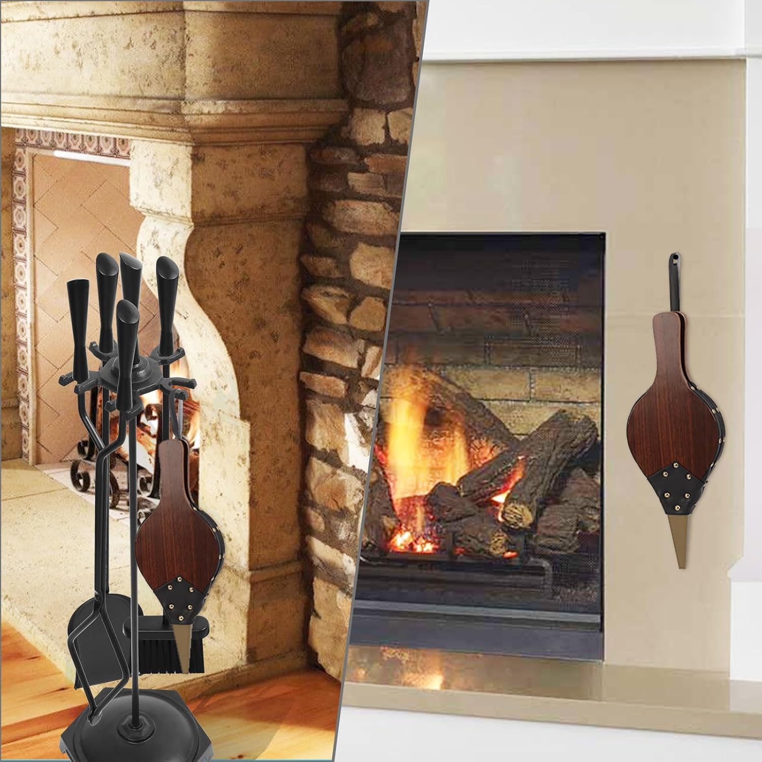Fireplace Bellows Air Blower Cast Nozzle 14.8" x 5.6" for Outdoor Camping BBQ Grill Chimney Hand Bellow Pump Pit Barbeque Fire Tools Accessories with Hanging Strap, Brown