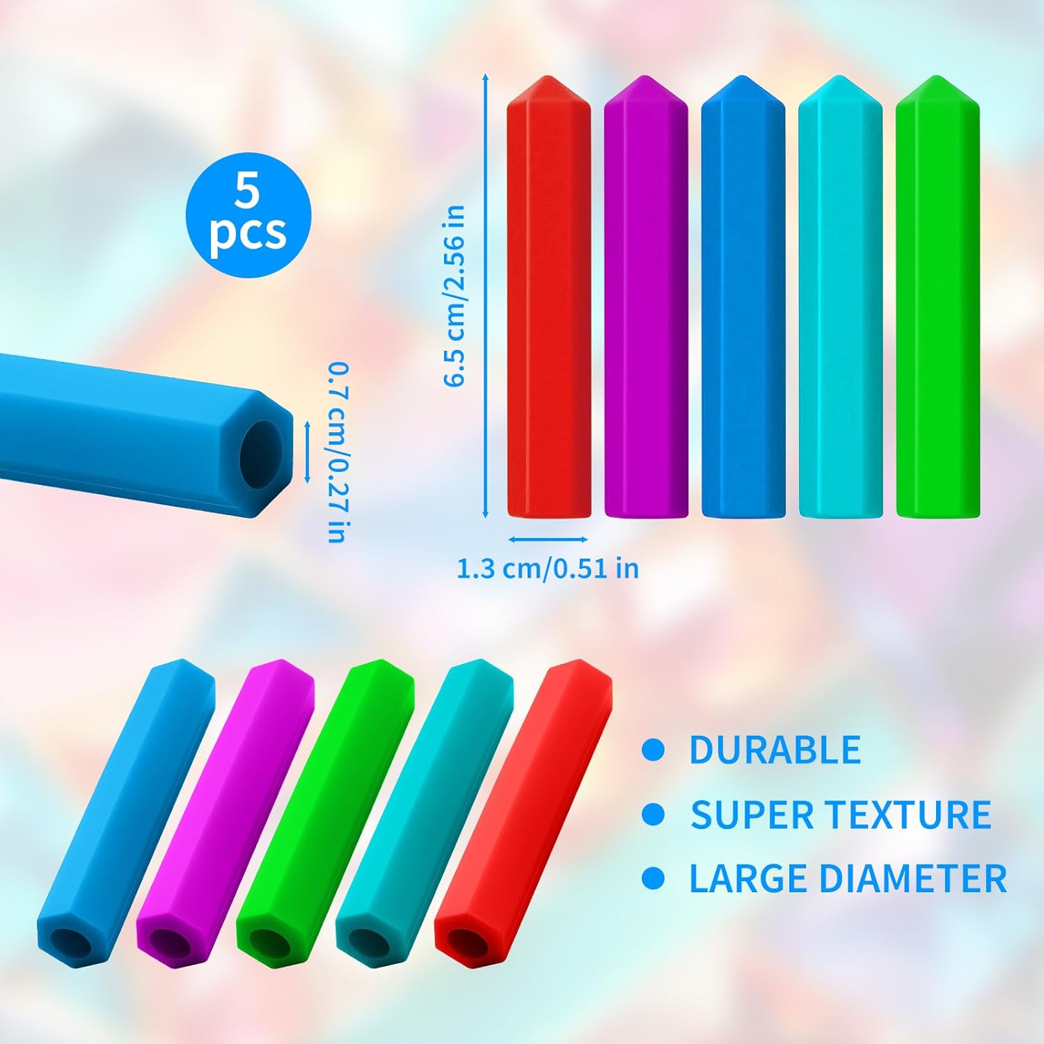 5Pcs Pencil Gidgets – Silicone Sensory Pencil Toppers Fidgets - Motor Aid for Sensory People with Anxiety, Autism, ADHD Integration Issues