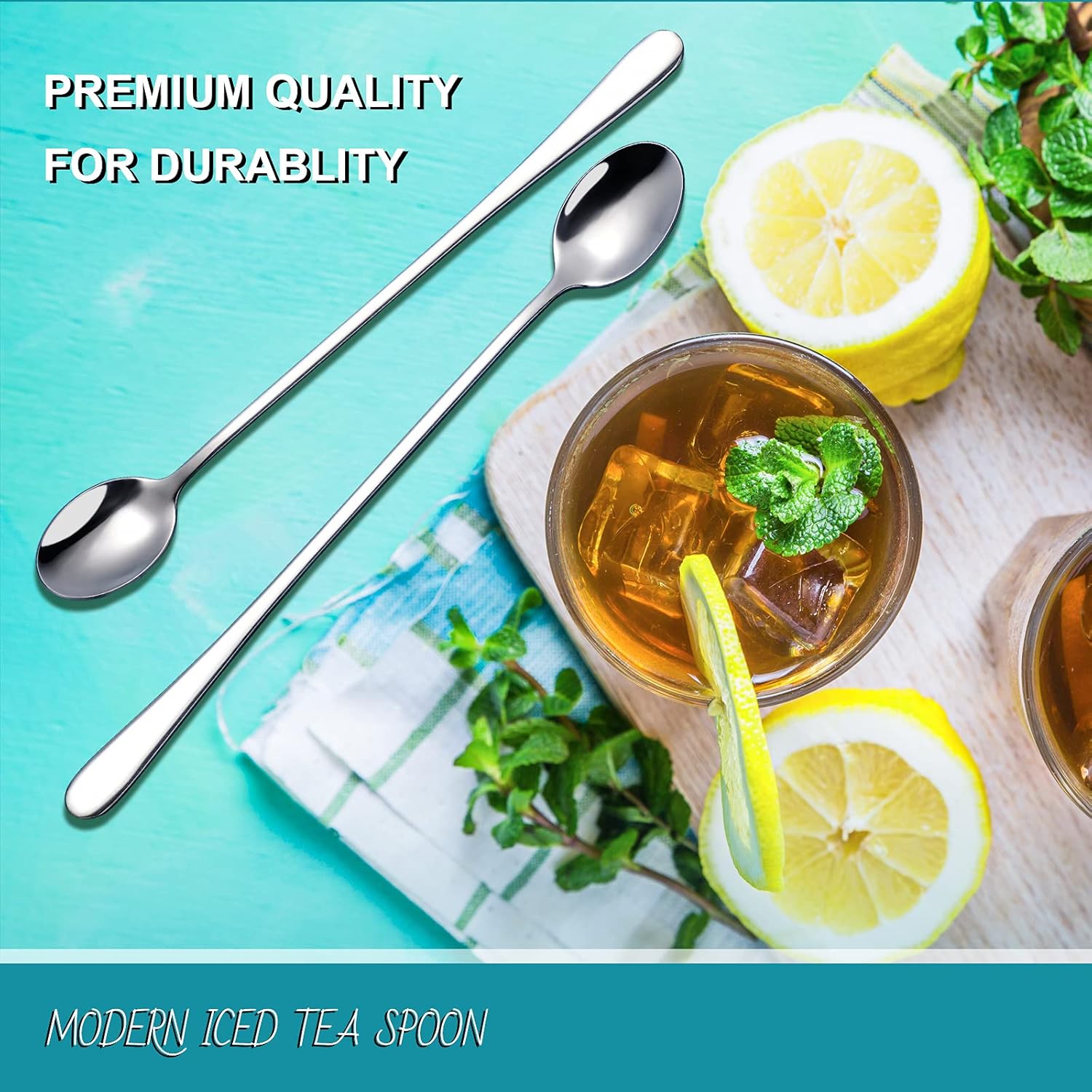 9-Inch Long Handle Iced Tea Spoon, Coffee Spoon, Ice Cream Spoons, Stainless Steel Cocktail Stirring Spoons, Set of 4