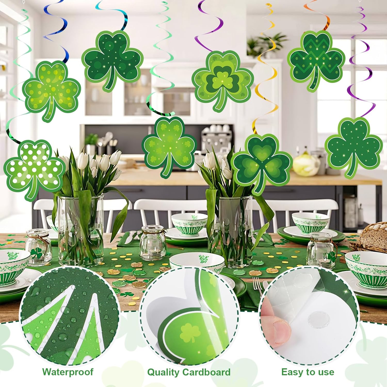 Shamrocks Clover Cutouts for Classroom Bulletin Board Decorations,Large St. Patrick's Day Shamrock Paper Cutouts for School Office Ireland Party Supplies 6 x 6 Inch,40 Pcs
