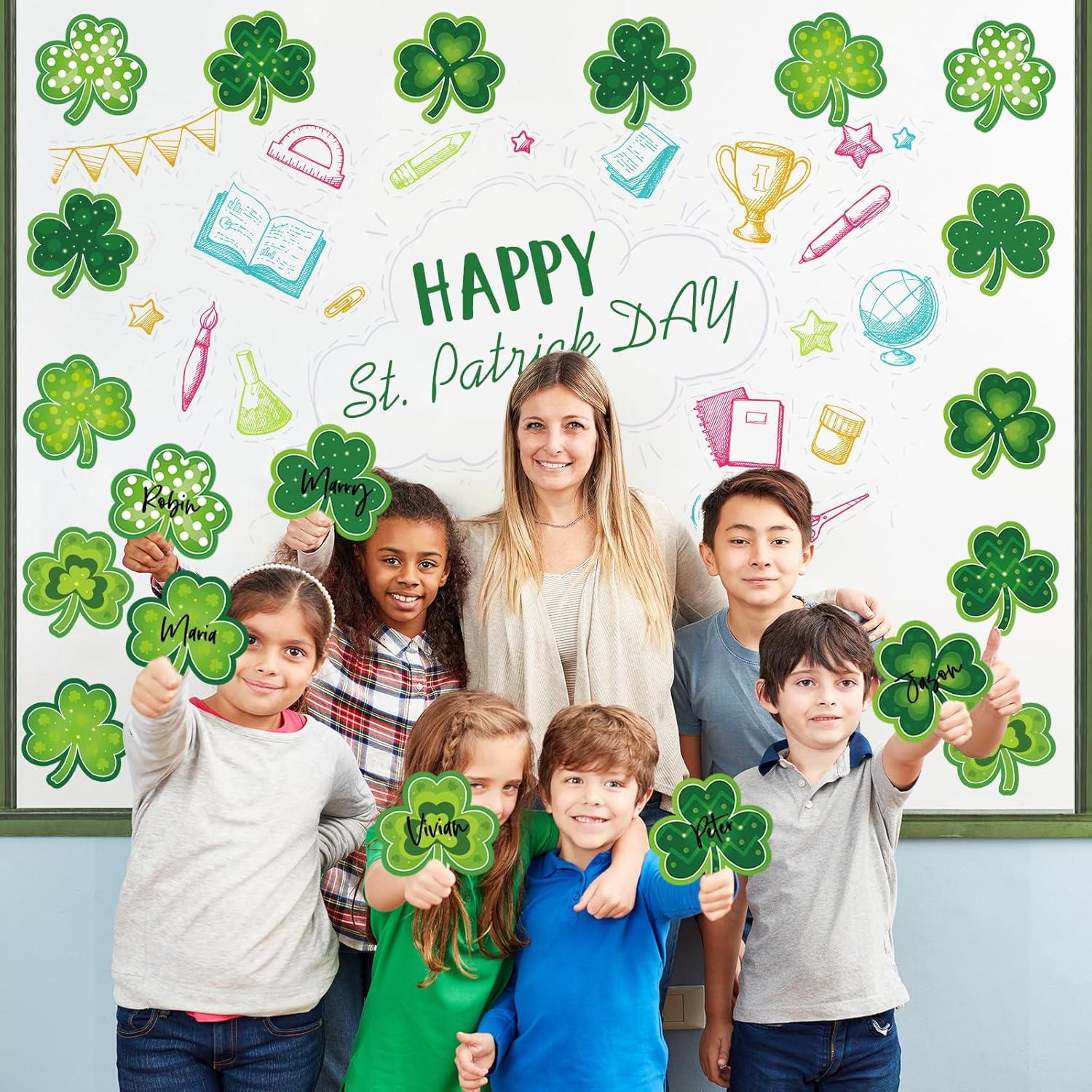 Shamrocks Clover Cutouts for Classroom Bulletin Board Decorations,Large St. Patrick's Day Shamrock Paper Cutouts for School Office Ireland Party Supplies 6 x 6 Inch,40 Pcs