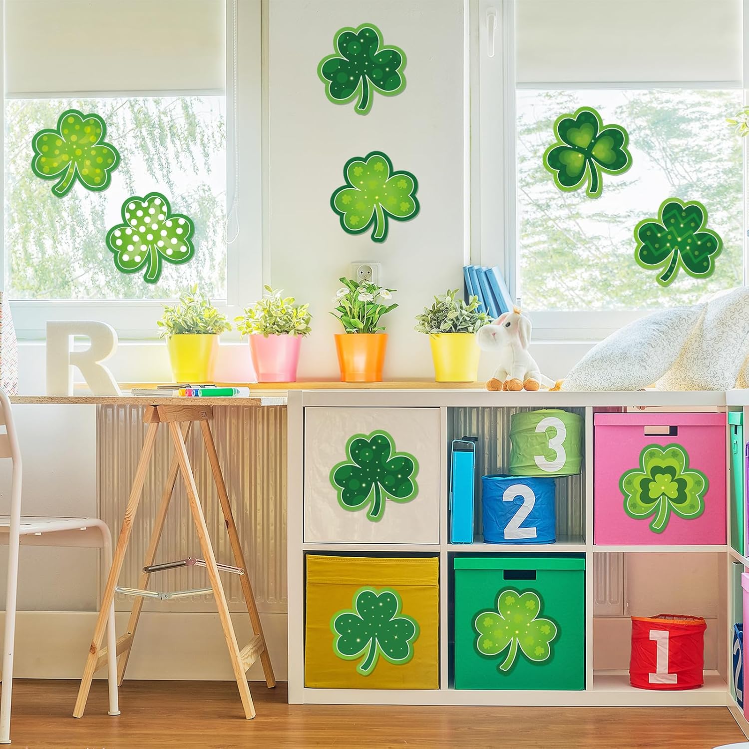 Shamrocks Clover Cutouts for Classroom Bulletin Board Decorations,Large St. Patrick's Day Shamrock Paper Cutouts for School Office Ireland Party Supplies 6 x 6 Inch,40 Pcs
