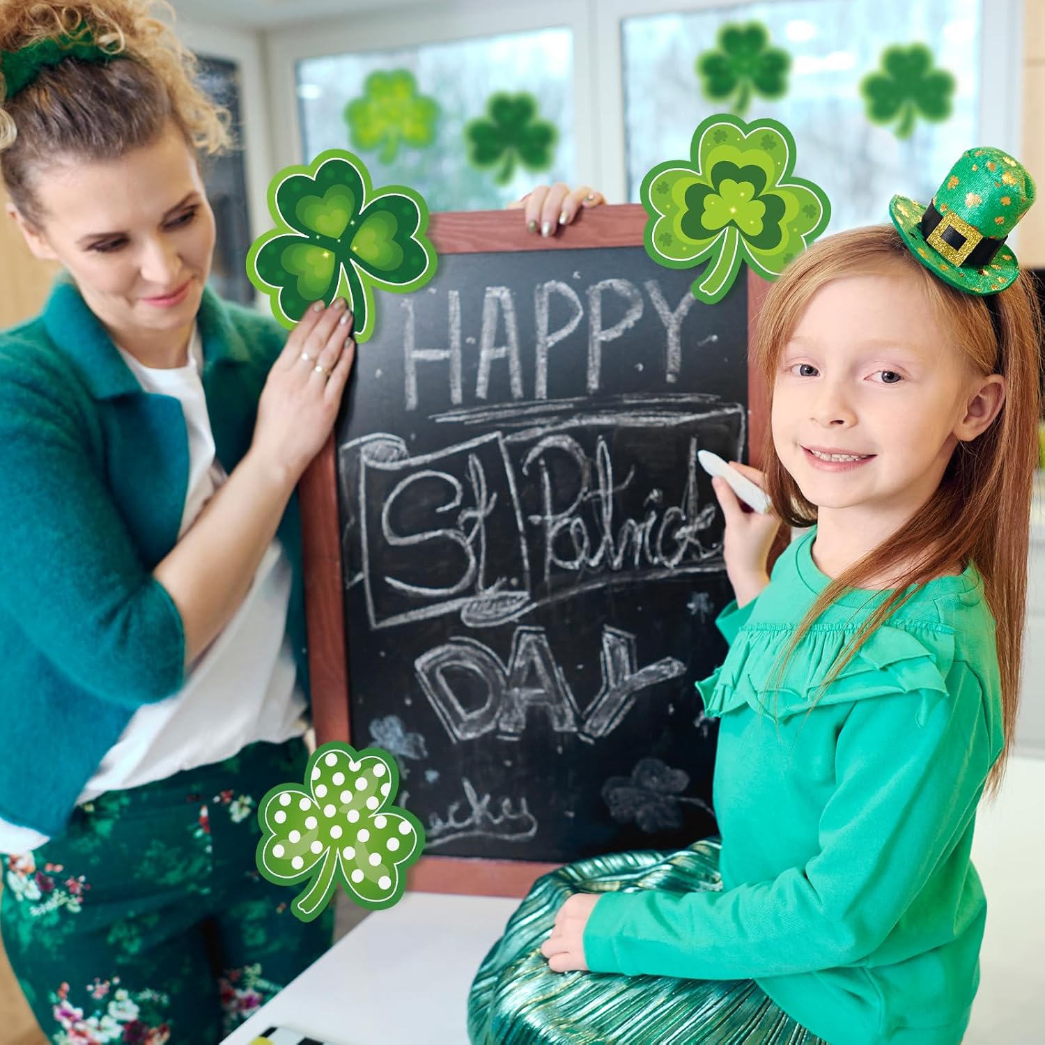 Shamrocks Clover Cutouts for Classroom Bulletin Board Decorations,Large St. Patrick's Day Shamrock Paper Cutouts for School Office Ireland Party Supplies 6 x 6 Inch,40 Pcs