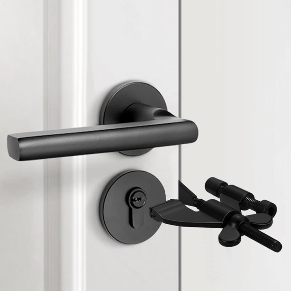 Portable Door Lock - Extra Security for Hotels & Travel - Self-Adhesive No Drilling Required - Black - 1 Piece