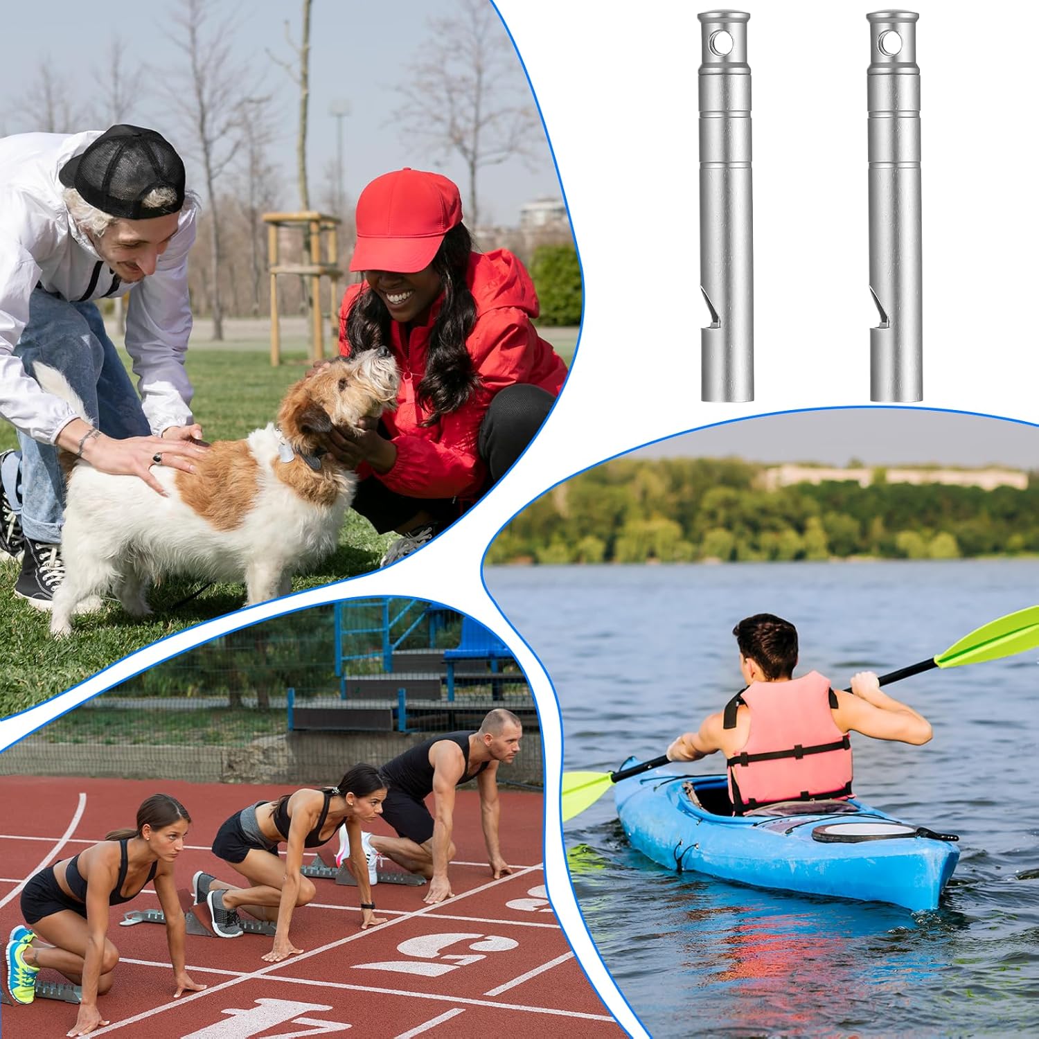 2 Silver Double Loop Whistles for Camping Hiking Pet Training Sports