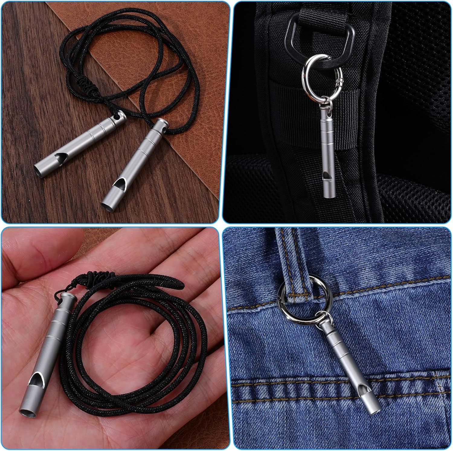 2 Silver Double Loop Whistles for Camping Hiking Pet Training Sports