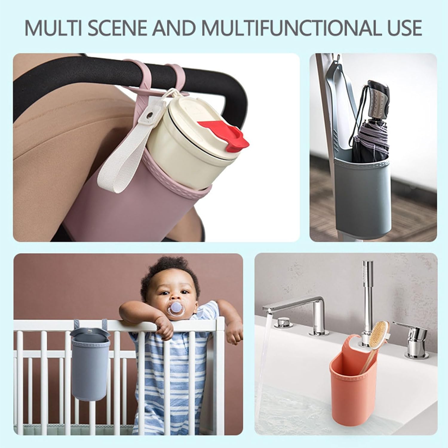Universal Pink Stroller Silicon Cup Holder Hanging Storage Bag