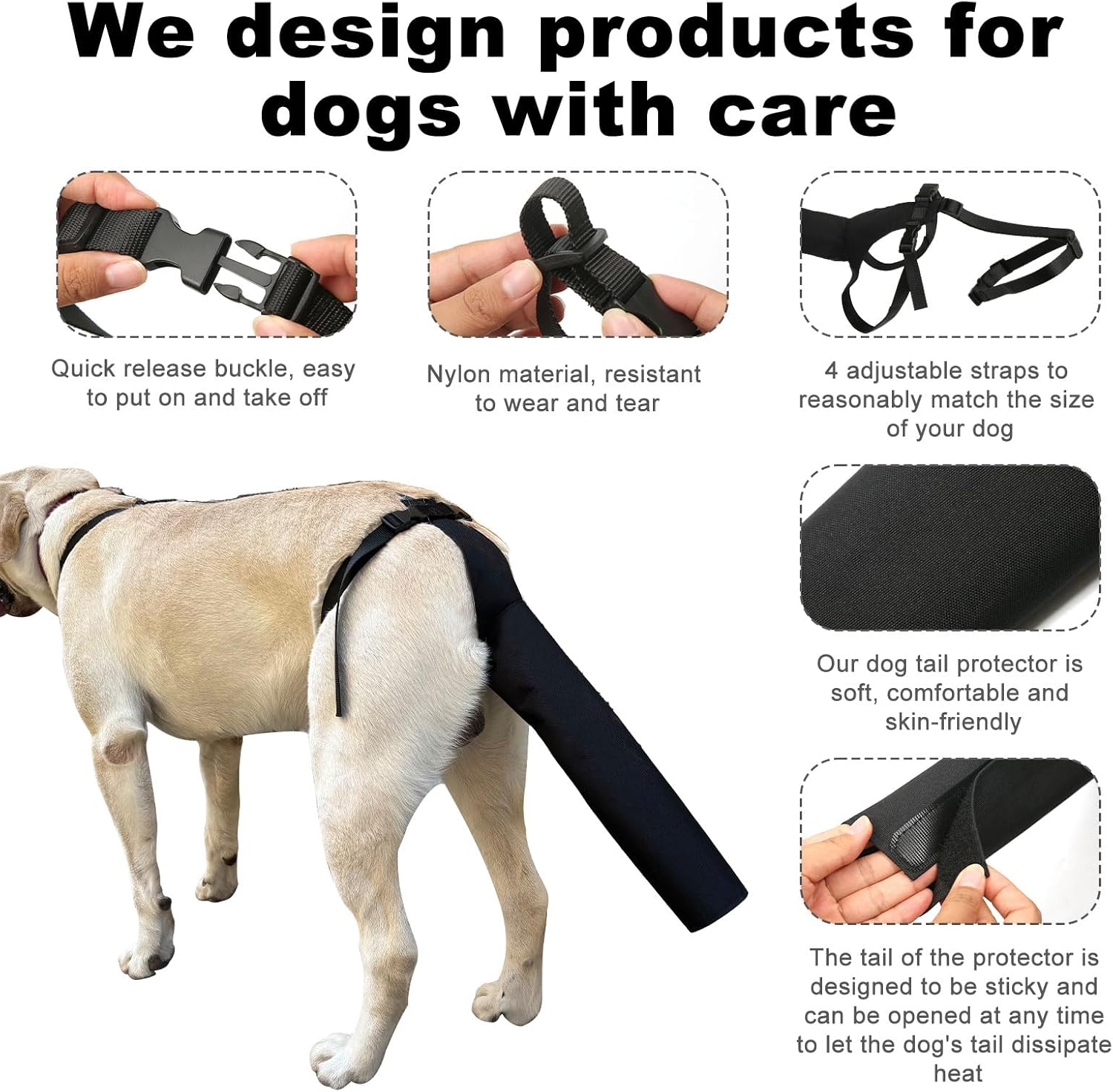 Adjustable Nylon Dog Tail Protector - Black - 1 Piece - Tail Protection