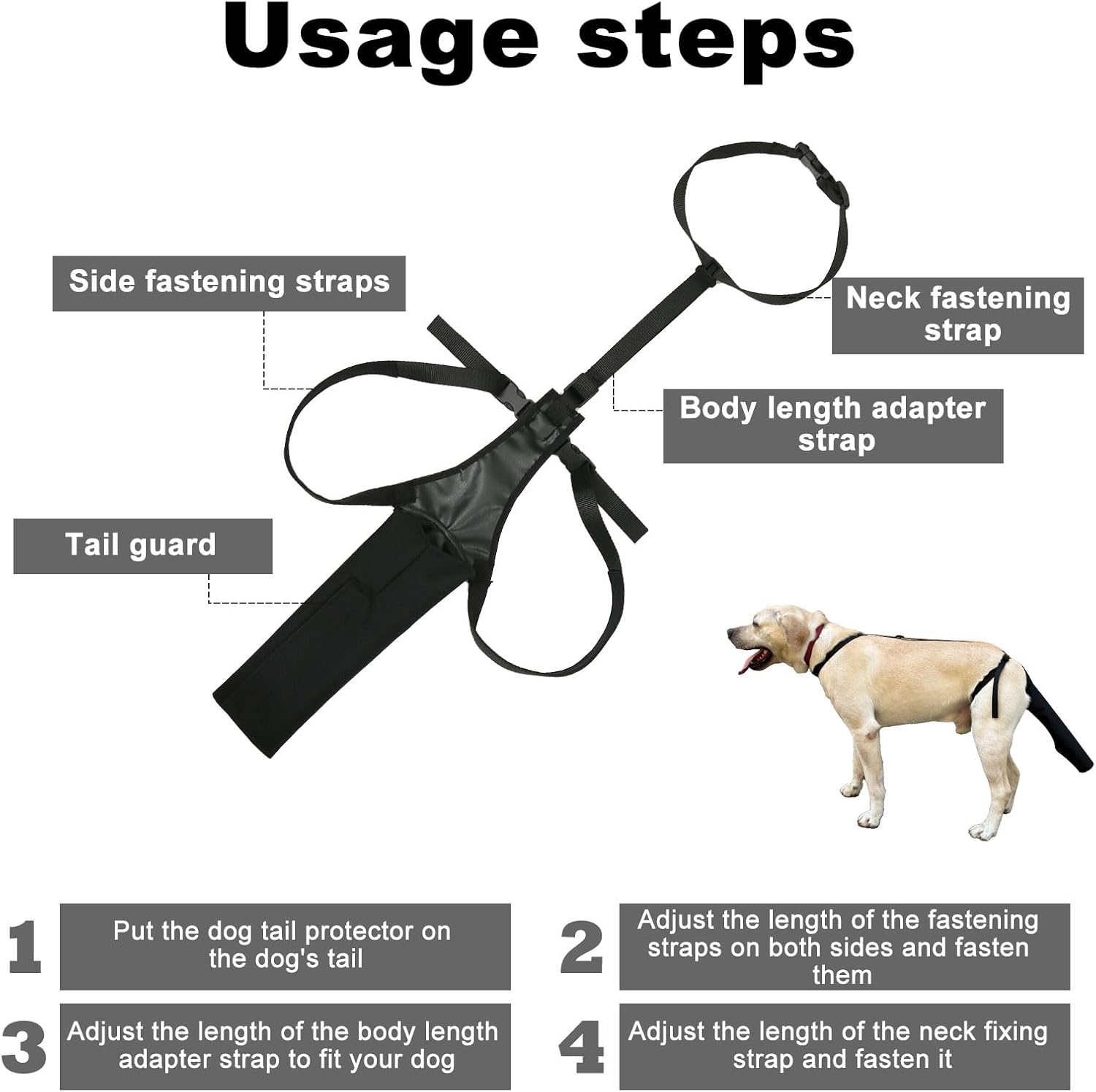 Adjustable Nylon Dog Tail Protector - Black - 1 Piece - Tail Protection