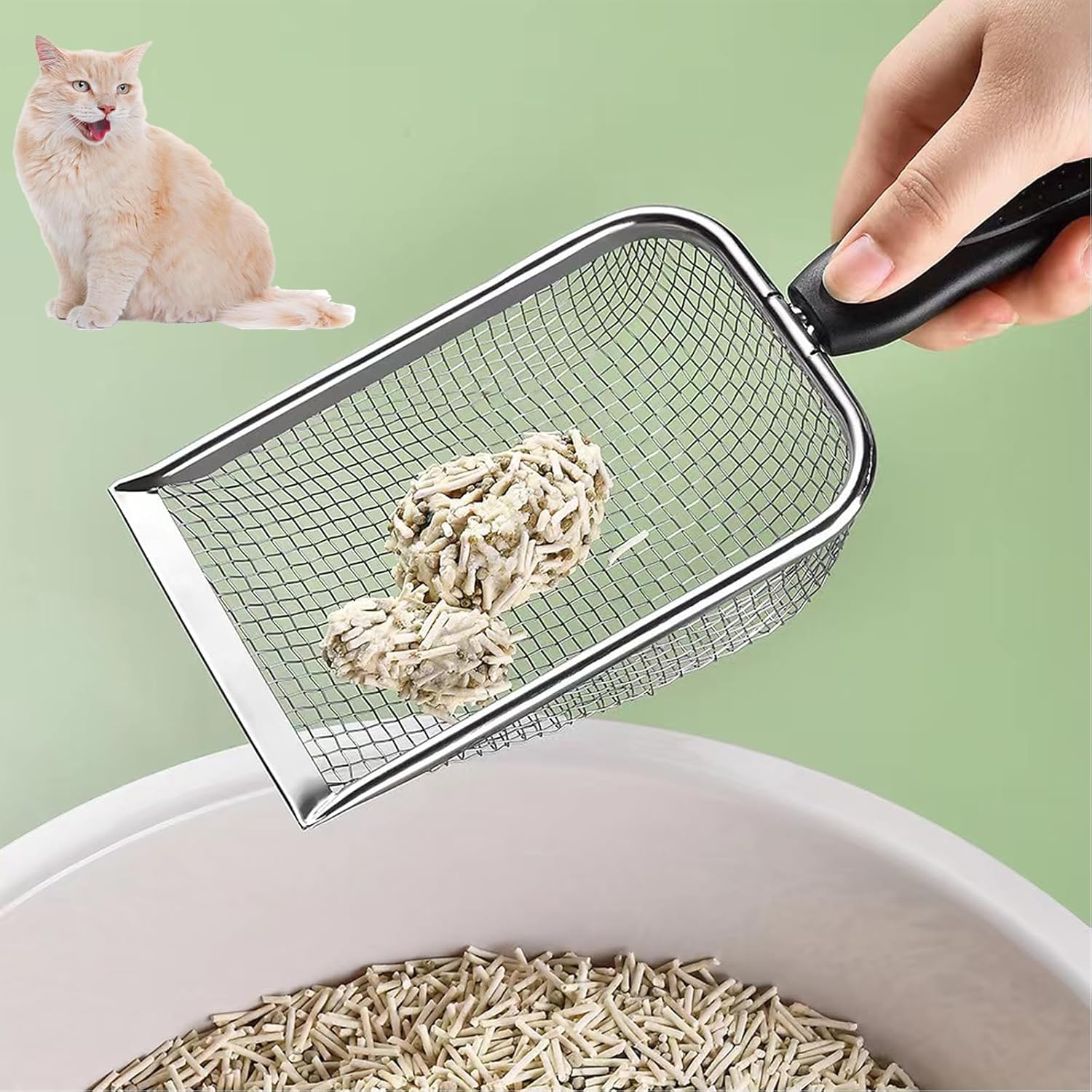 Fine Mesh Filter Deep Litter Scoop with Ergonomic Handle for Cats & Reptiles