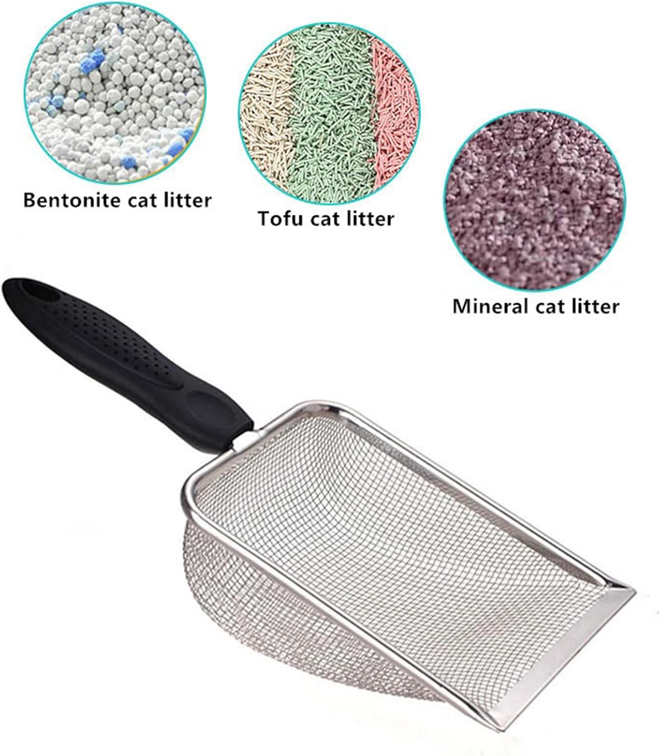 Fine Mesh Filter Deep Litter Scoop with Ergonomic Handle for Cats & Reptiles