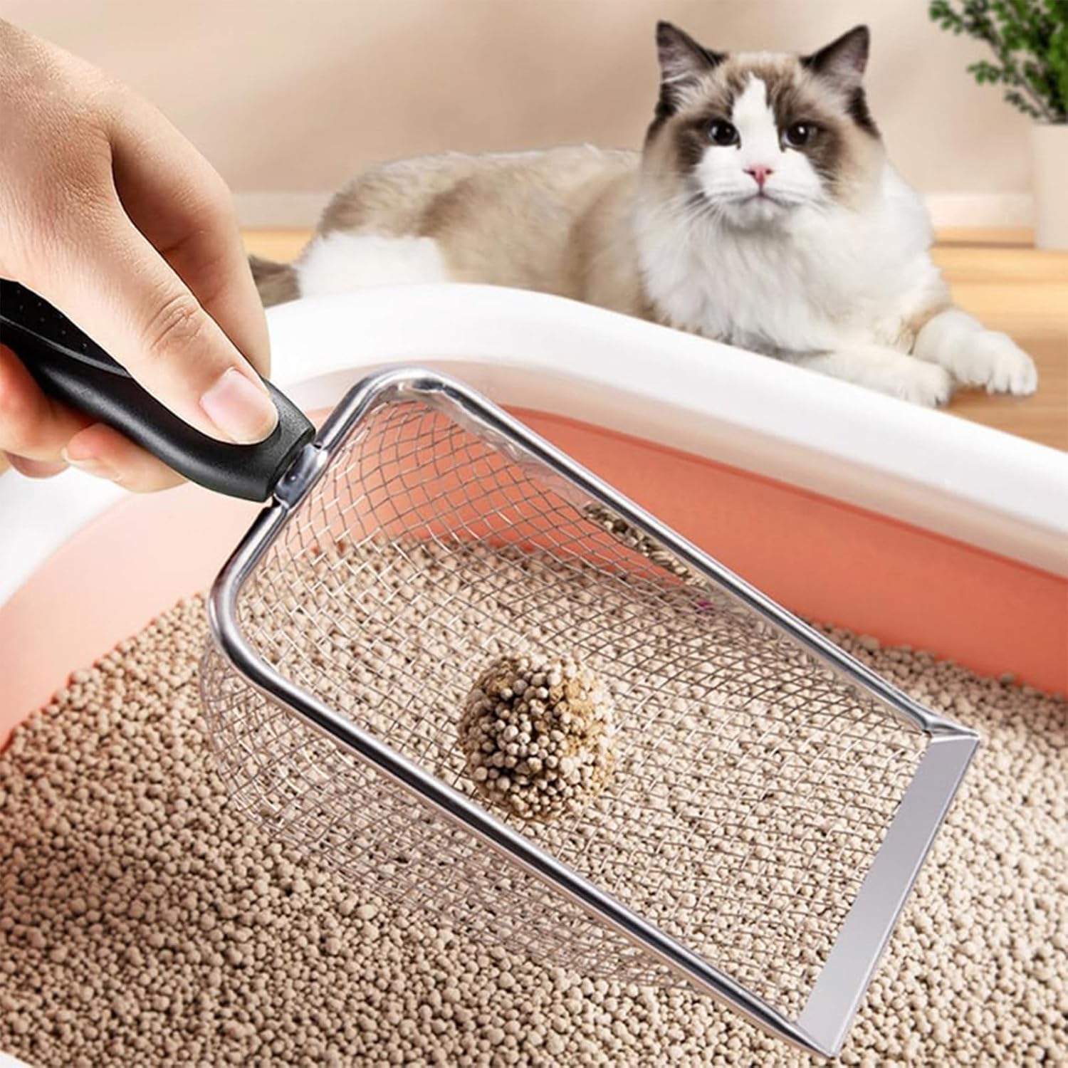 Fine Mesh Filter Deep Litter Scoop with Ergonomic Handle for Cats & Reptiles