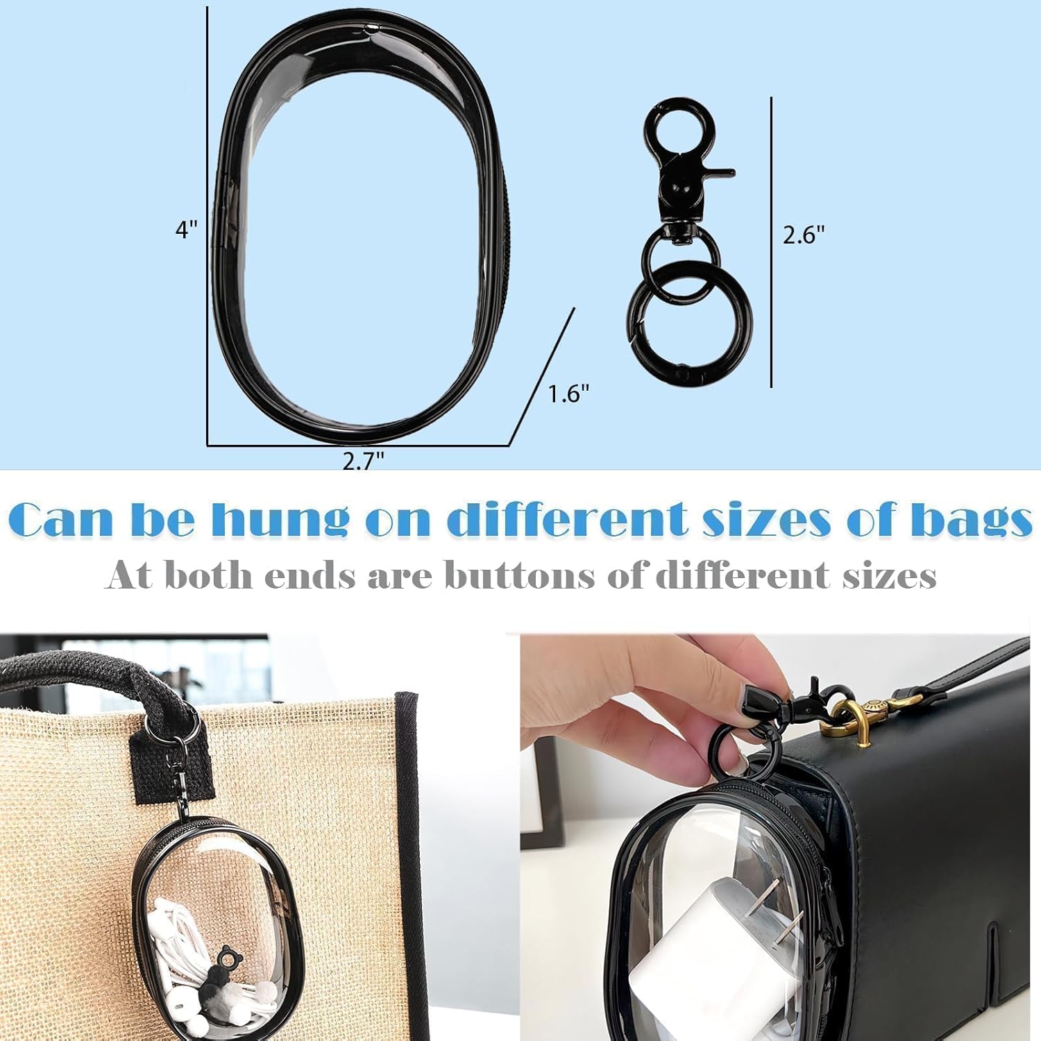 Transparent Zipper Storage Pouch with Keychain - Mini Organizer for Earbuds Cables - Travel Accessory for Backpack