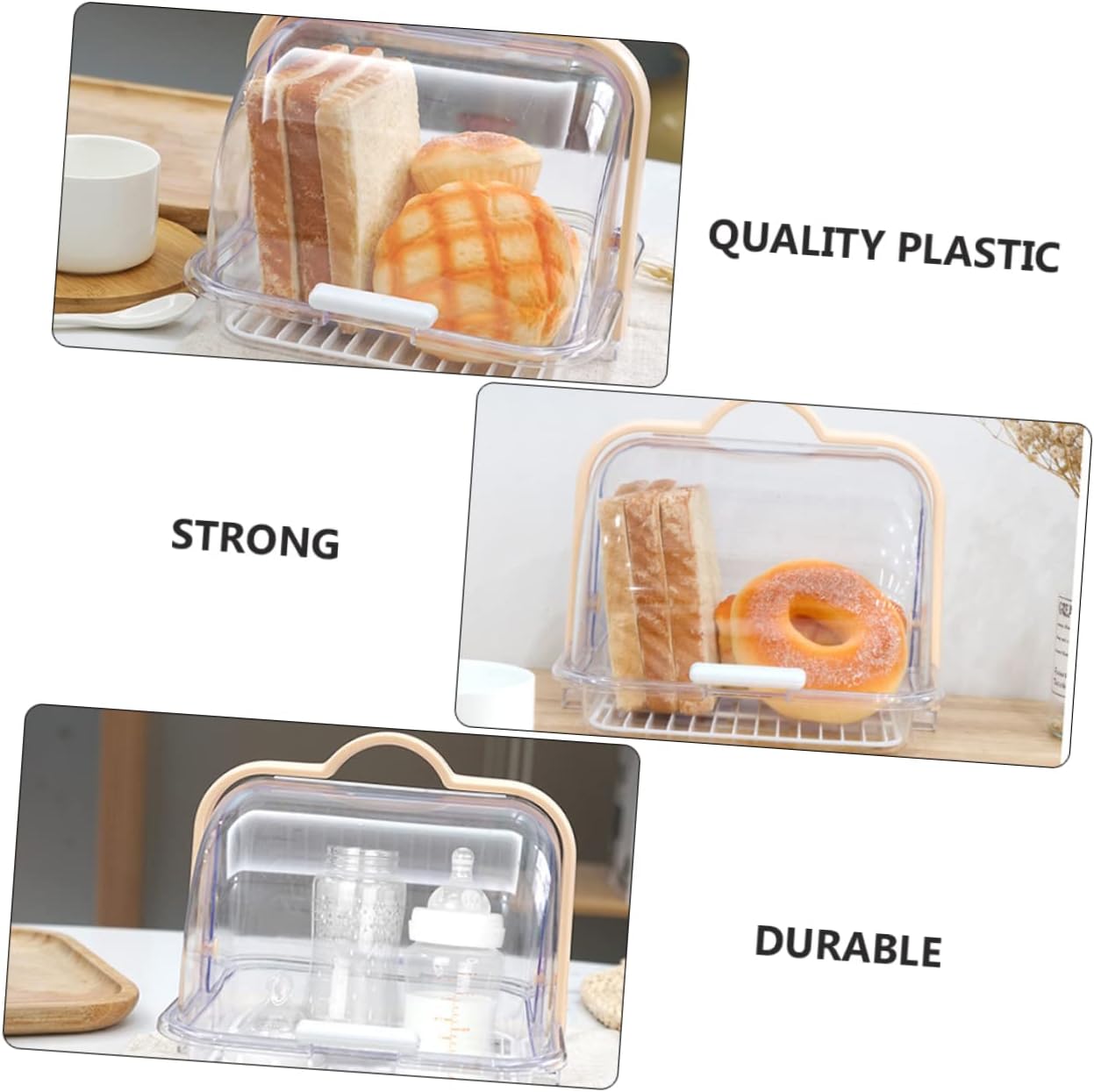 Transparent Food Storage Container with Lid and Drip Tray for Bread Milk Packaging