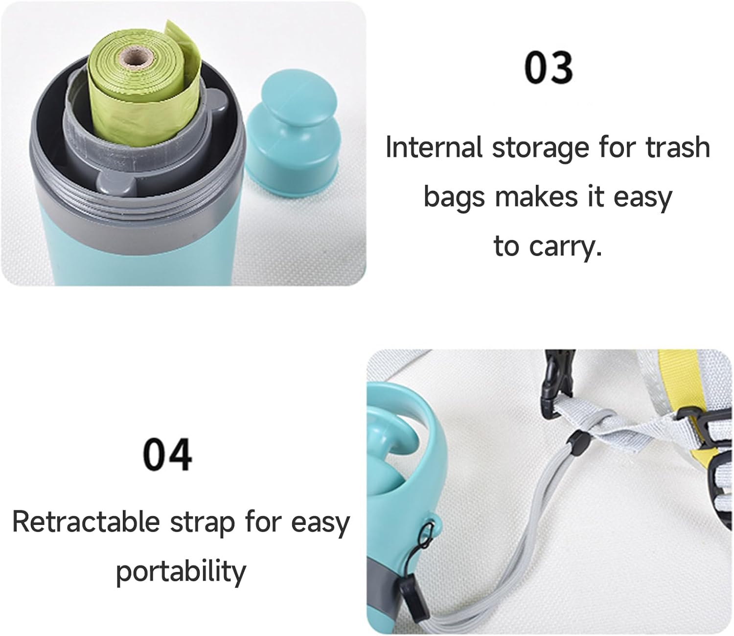 Portable 6-Claw Dog Poop Scooper with Built-in Bag Dispenser - Blue