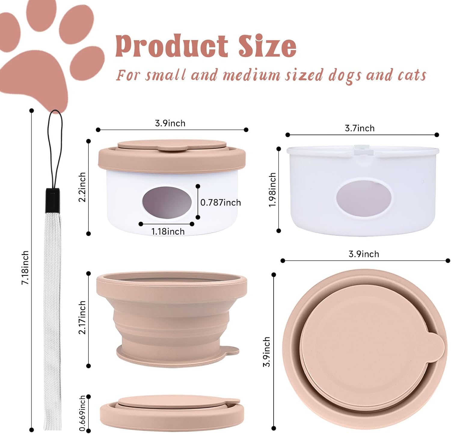 Collapsible Dog Bowl for Travel Double Feeder and Water Bowl with Lid and Carrying Strap