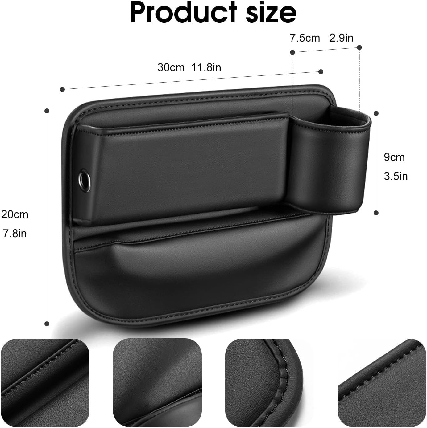 Car Seat Organizer with Cup Holder - Storage Compartment Between Seats - Seat Filler - PU Leather - Black - Set of 1