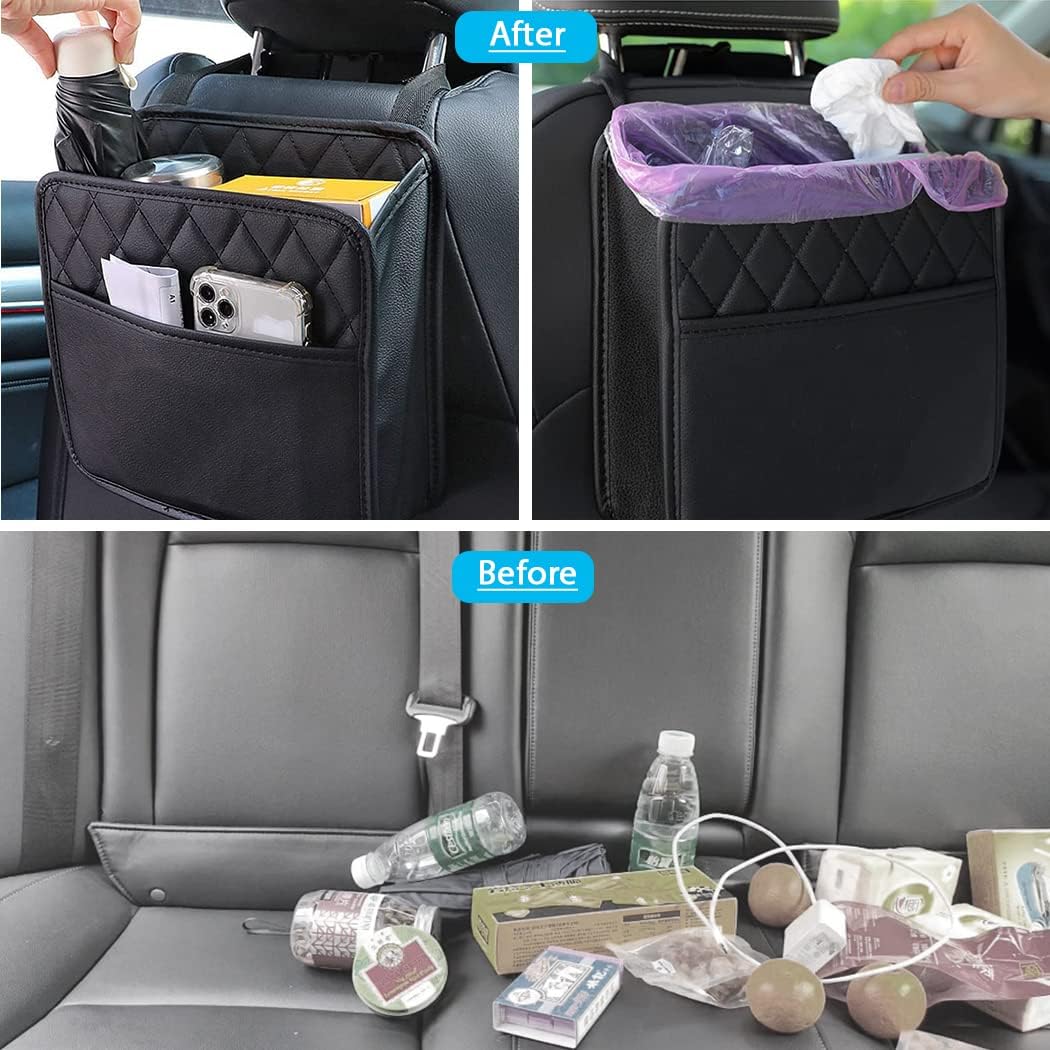 Car Seat Organizer 2 Pack - Black Backrest Storage Bag with Pockets - Car Interior Accessory