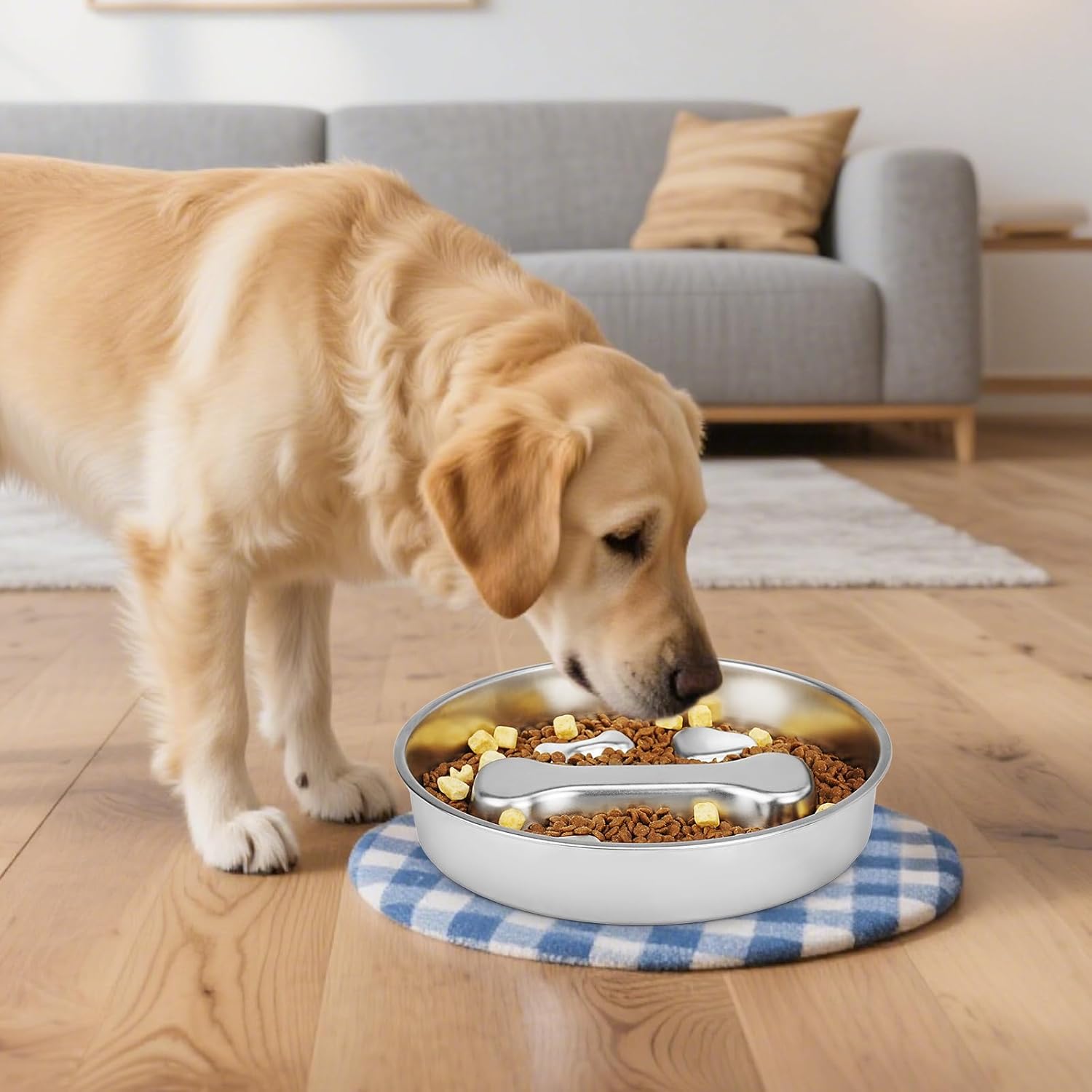 2-in-1 Stainless Steel Dog Slow Feeder & Lick Mat Set of 2 - Dishwasher Safe - Anti-Skid Design for Pet Feeding