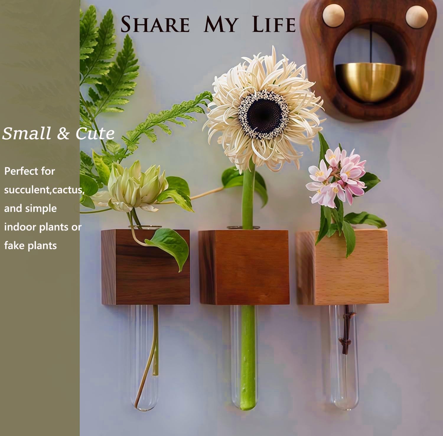 Magnetic Fridge Vases Set of 2 Wooden Decor for Stems & Dried Flowers