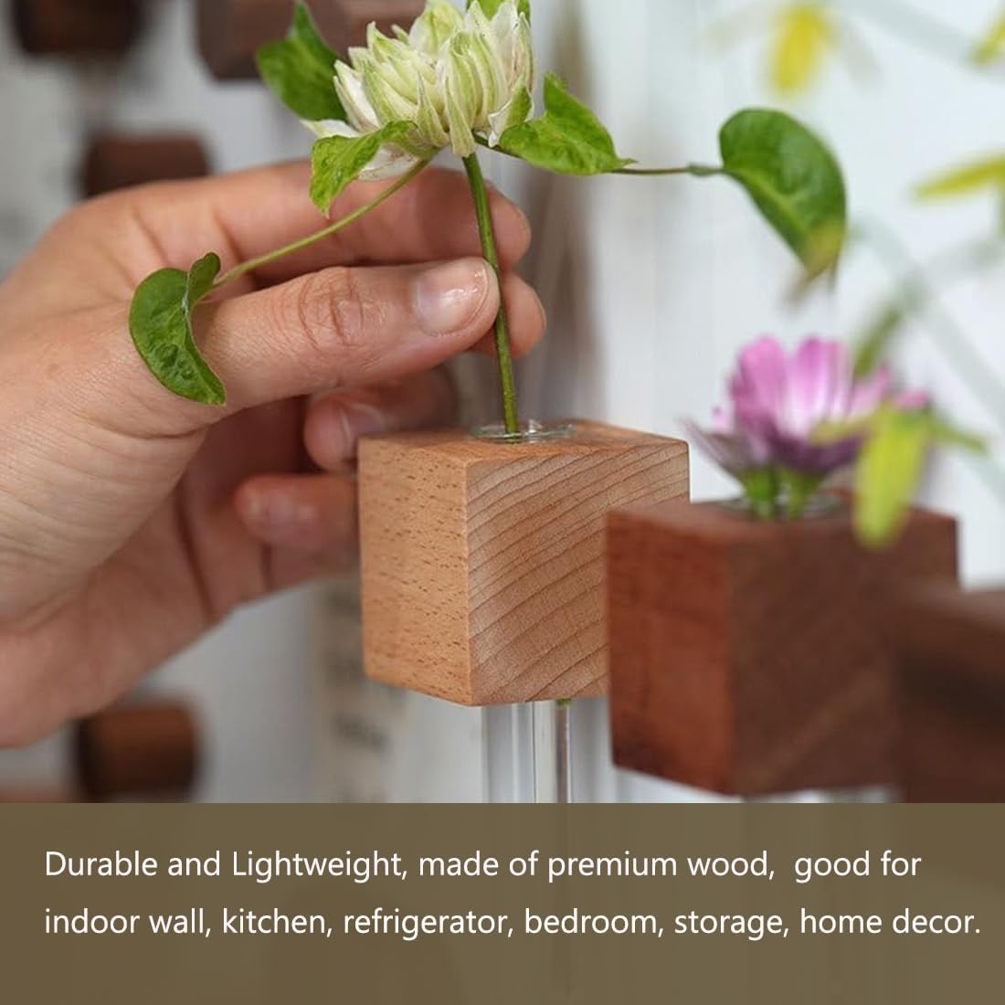 Magnetic Fridge Vases Set of 2 Wooden Decor for Stems & Dried Flowers
