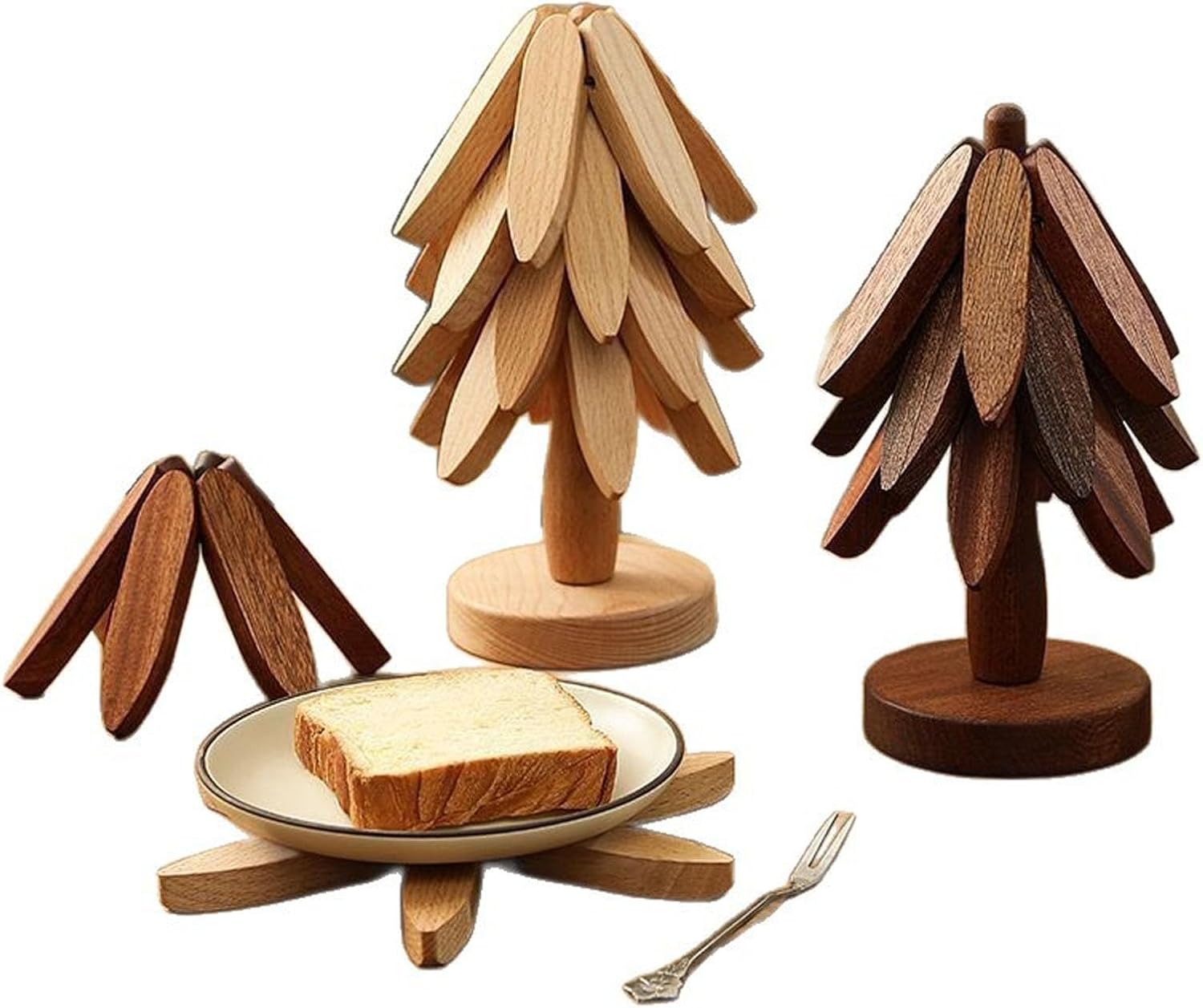 2-Piece Foldable Christmas Tree Design Pot Holders Set Decorative Heat Resistant Trivets with Holder for Hot Pans