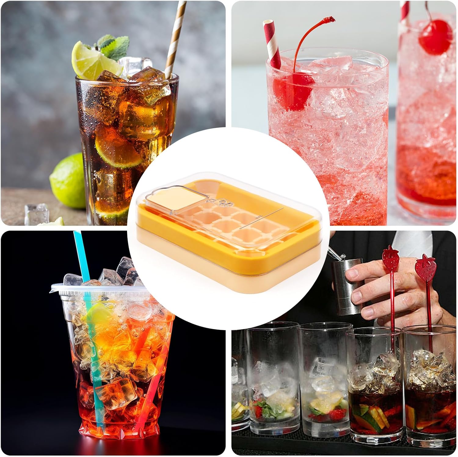 2-in-1 Ice Cube Tray with Lid Easy Release One Press Ice Mold Set for Freezer