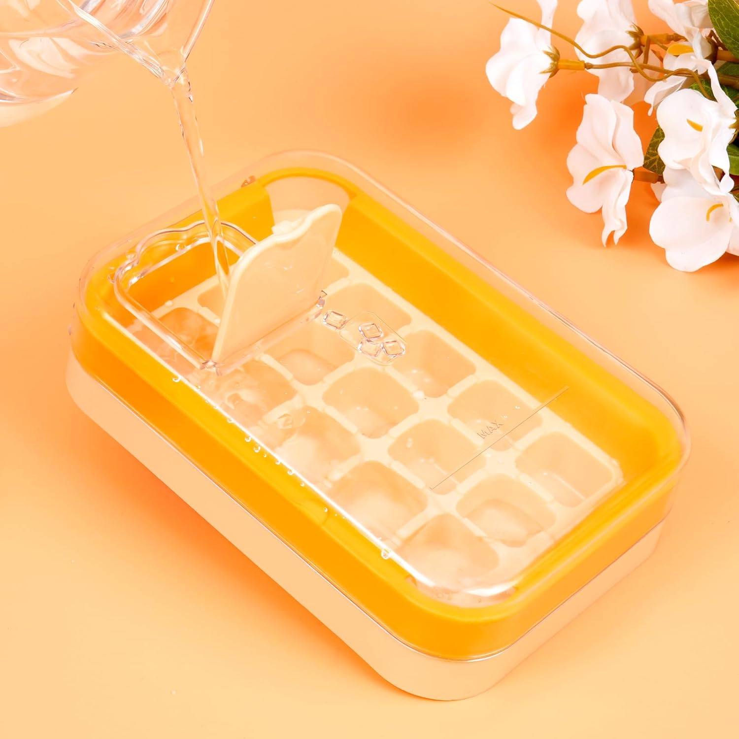 2-in-1 Ice Cube Tray with Lid Easy Release One Press Ice Mold Set for Freezer