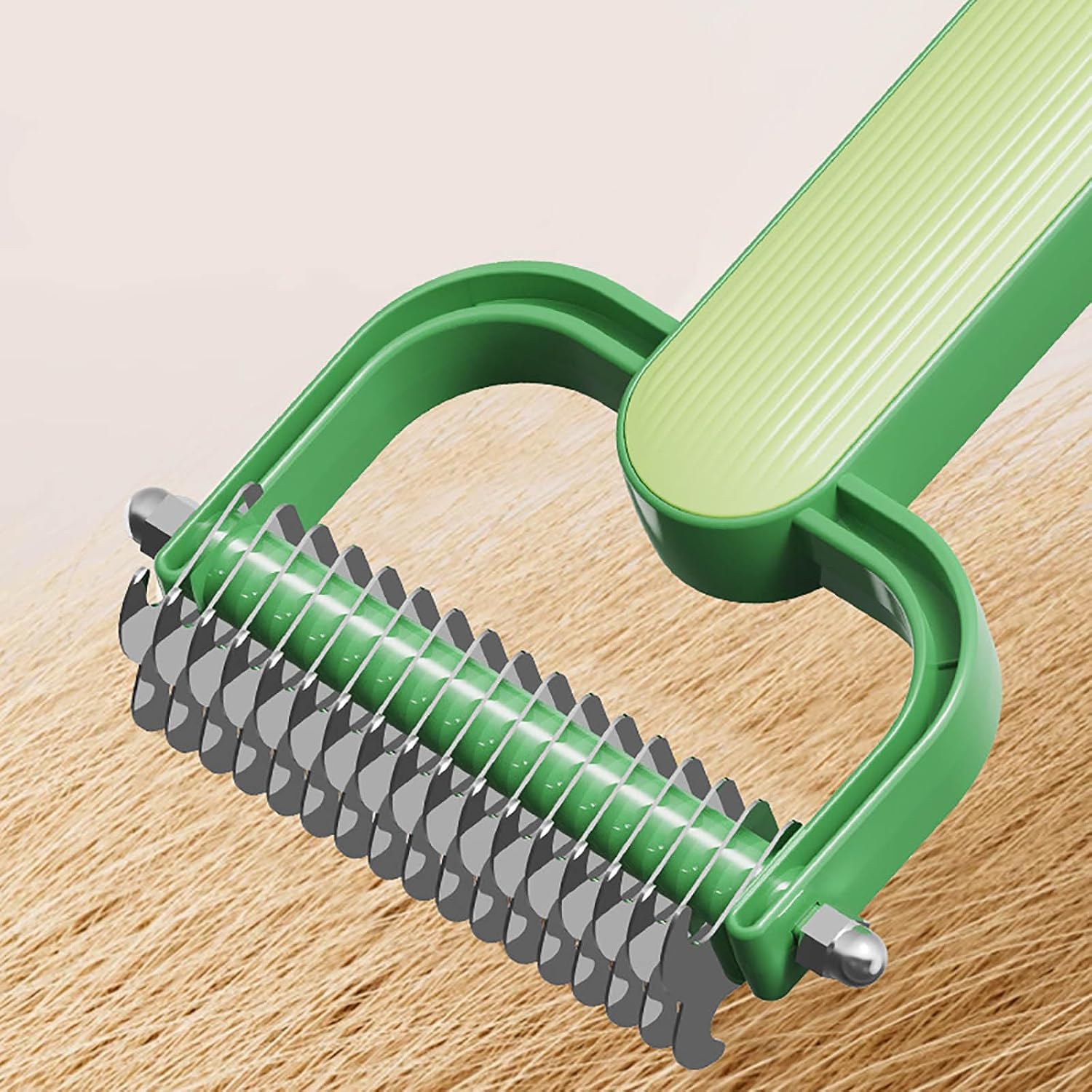 Double-Sided Pet Brush for Dogs & Cats - Green - Undercoat Comb with Non-Slip Handle - Removes Tangles & Loose Hair - 1 Piece