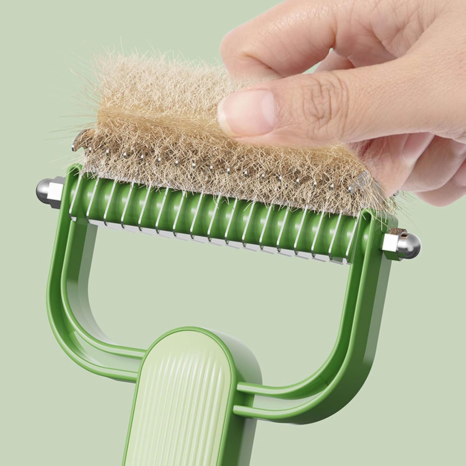 Double-Sided Pet Brush for Dogs & Cats - Green - Undercoat Comb with Non-Slip Handle - Removes Tangles & Loose Hair - 1 Piece
