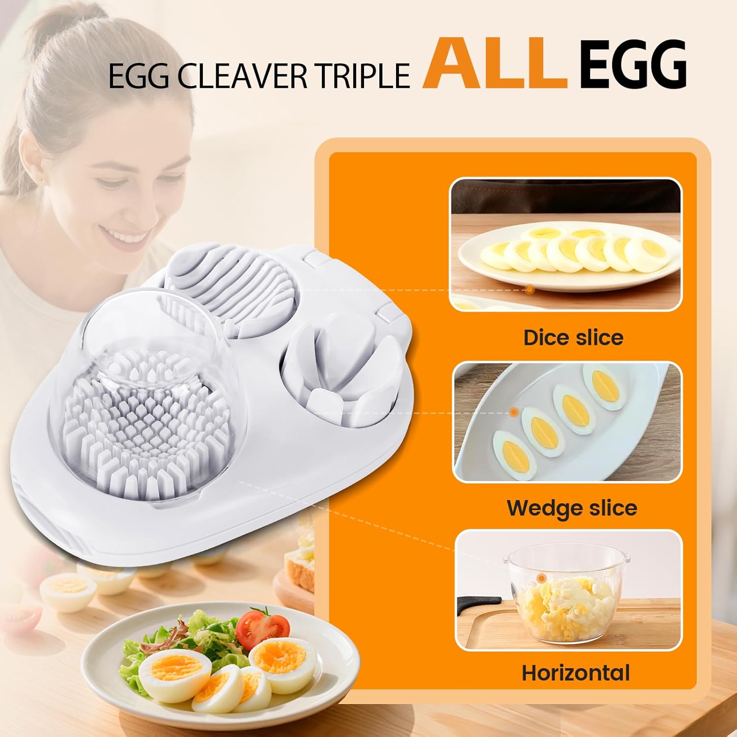 3-in-1 Egg Slicer - Perfect Slices & Chunks - Multifunctional Cutter for Eggs Soft Fruits and Vegetables