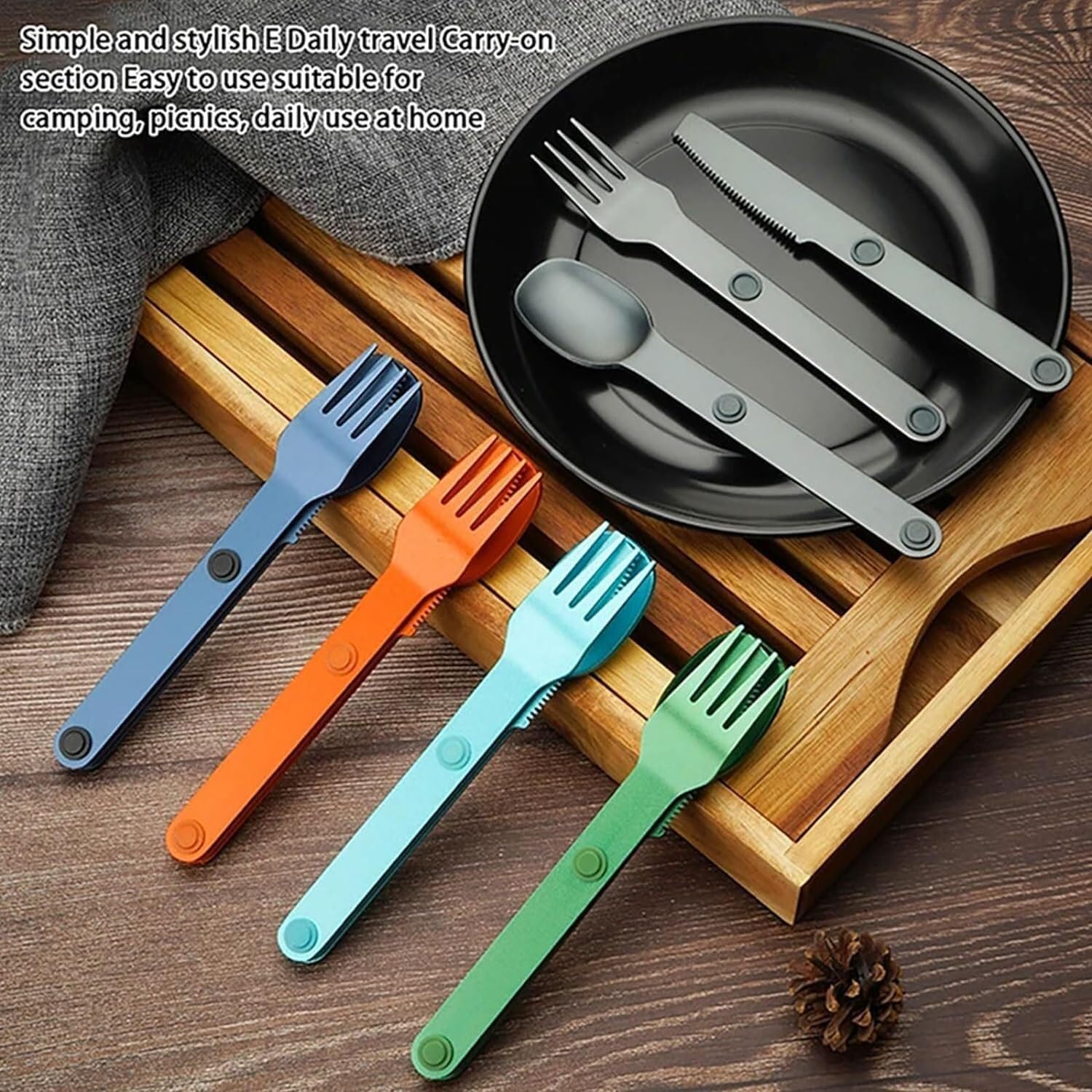 Magnetic Camping Cutlery Set 3 Piece Aluminium - Lightweight Fork Knife Spoon - Compact Outdoor Picnic Utensils Grey