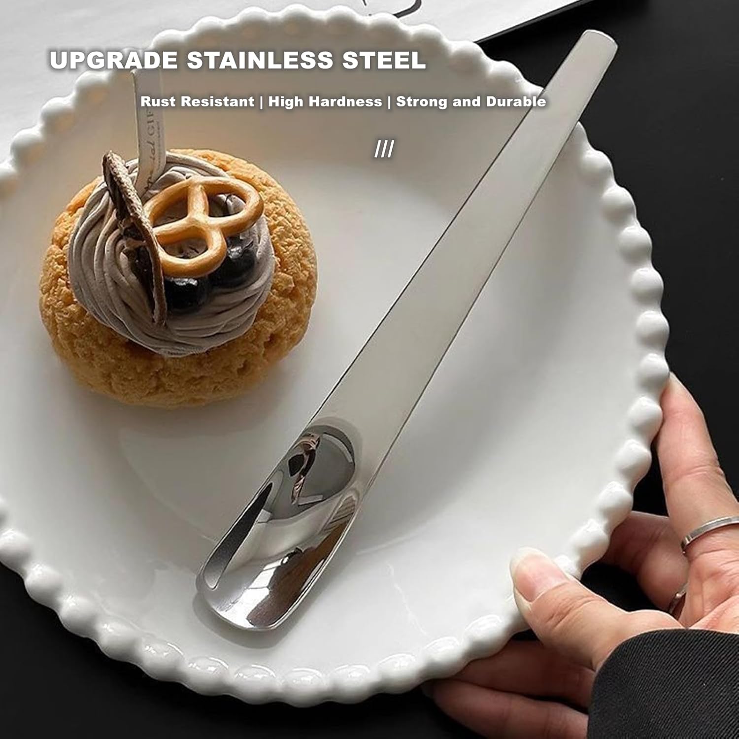 2 Piece Square Dessert Spoons Stainless Steel Cake Ice Cream Coffee Spoons Silver