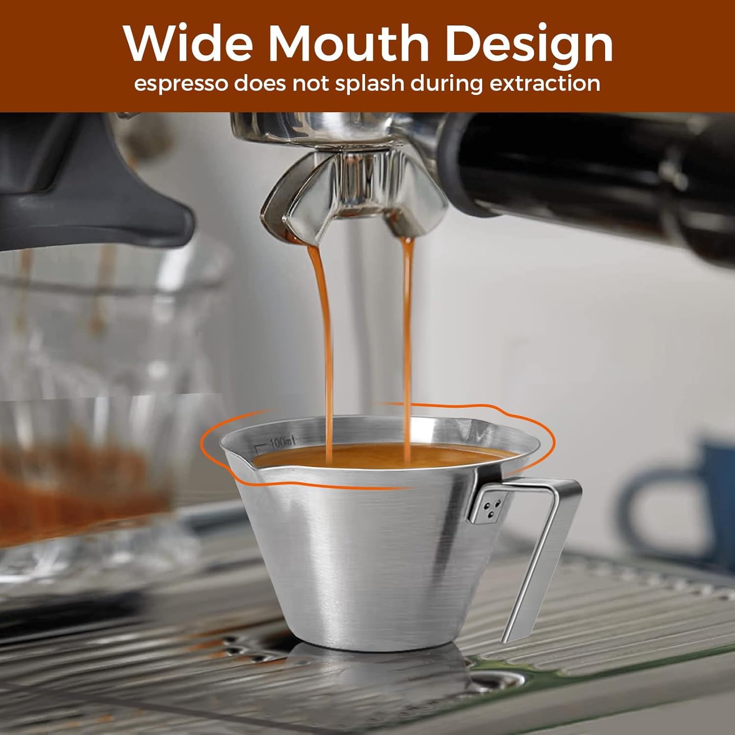 Stainless Steel Double Wall Espresso Cup with Handle 100ml Weighable Coffee Beans Measuring Cup