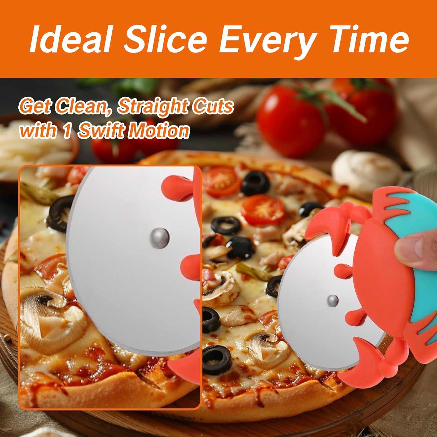 1 Piece Stainless Steel Pizza Cutter with Non-Slip Wheels Anti-Rust Easy Grip Sharp Blade for Effortless Cutting