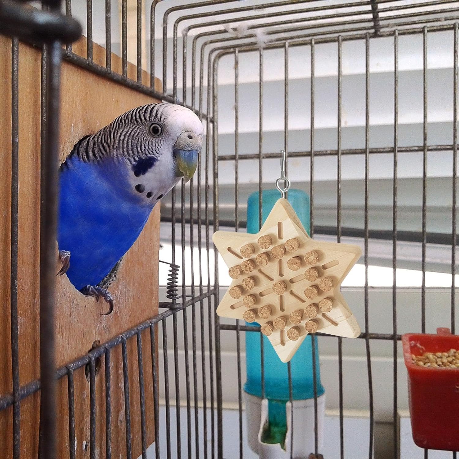 Portable Bird Cage Toy Parrot Chew Plug - Natural Cork Wooden Toy with Tiger Skin Texture for African Grey Timneh Congo Parrots