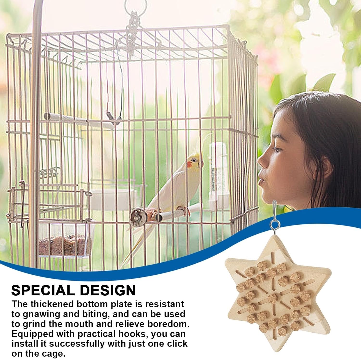 Portable Bird Cage Toy Parrot Chew Plug - Natural Cork Wooden Toy with Tiger Skin Texture for African Grey Timneh Congo Parrots