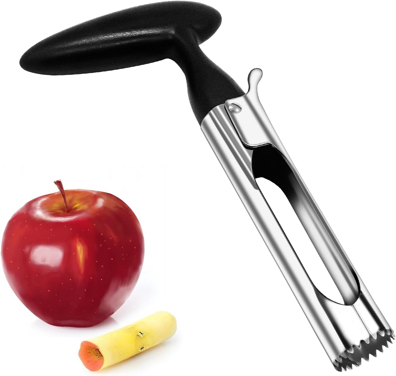 1 Piece Black Stainless Steel Fruit and Vegetable Corer Easy to Press Quick Core Removal Anti-Slip Handle Dishwasher Safe