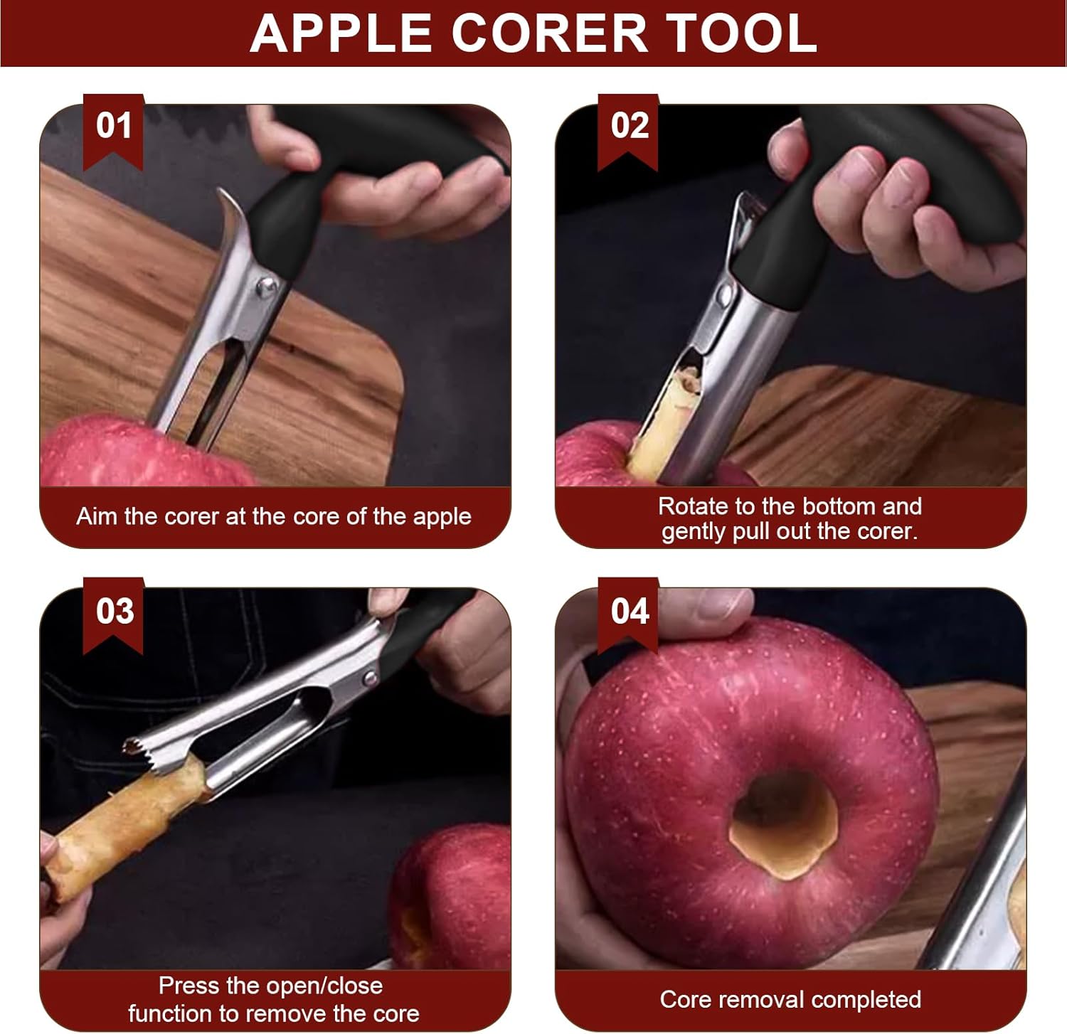 1 Piece Black Stainless Steel Fruit and Vegetable Corer Easy to Press Quick Core Removal Anti-Slip Handle Dishwasher Safe
