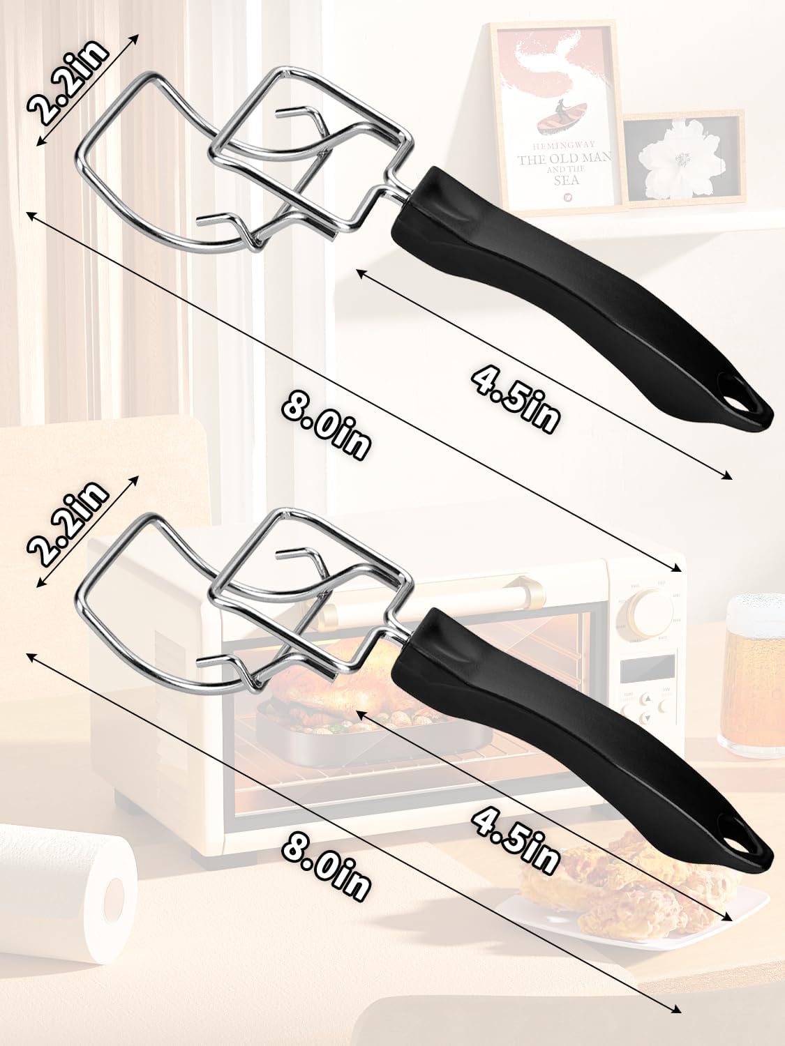 2-Piece Air Fryer Oven Baking Tray Puller Set - Oven Rack Puller Clip Handle Accessory for Air Fryers and Ovens