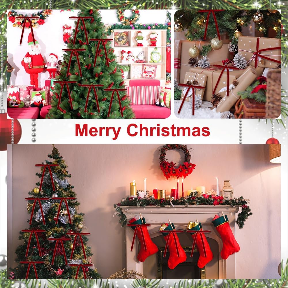 24 Pack Red Felt Christmas Bows - Festive Ribbon Ornaments for Home Indoor Outdoor Party Wreath Decorations