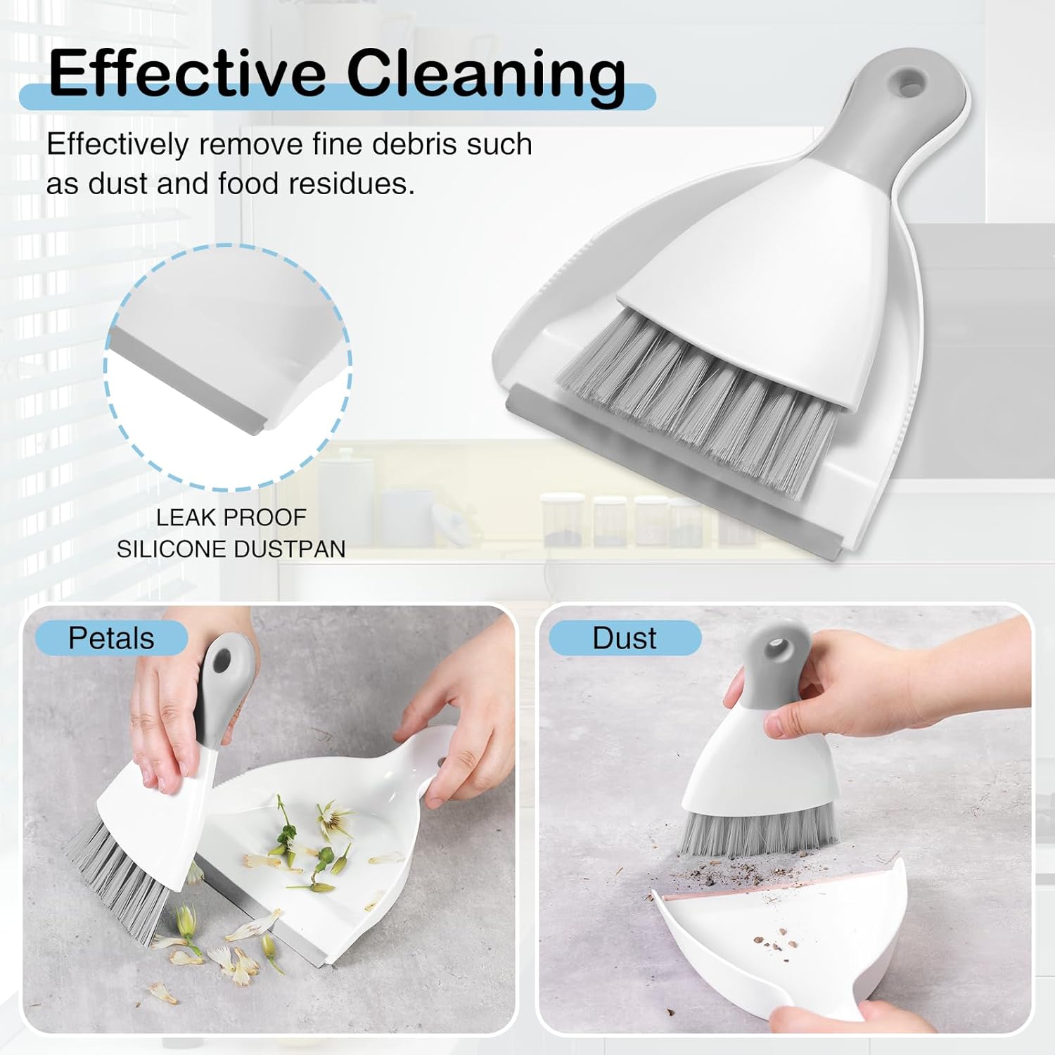 Compact Broom and Dustpan Set with Mini Hand Brush - Portable Cleaning Kit for Home Office Desks Keyboards Sofas Kitchens Pets and More