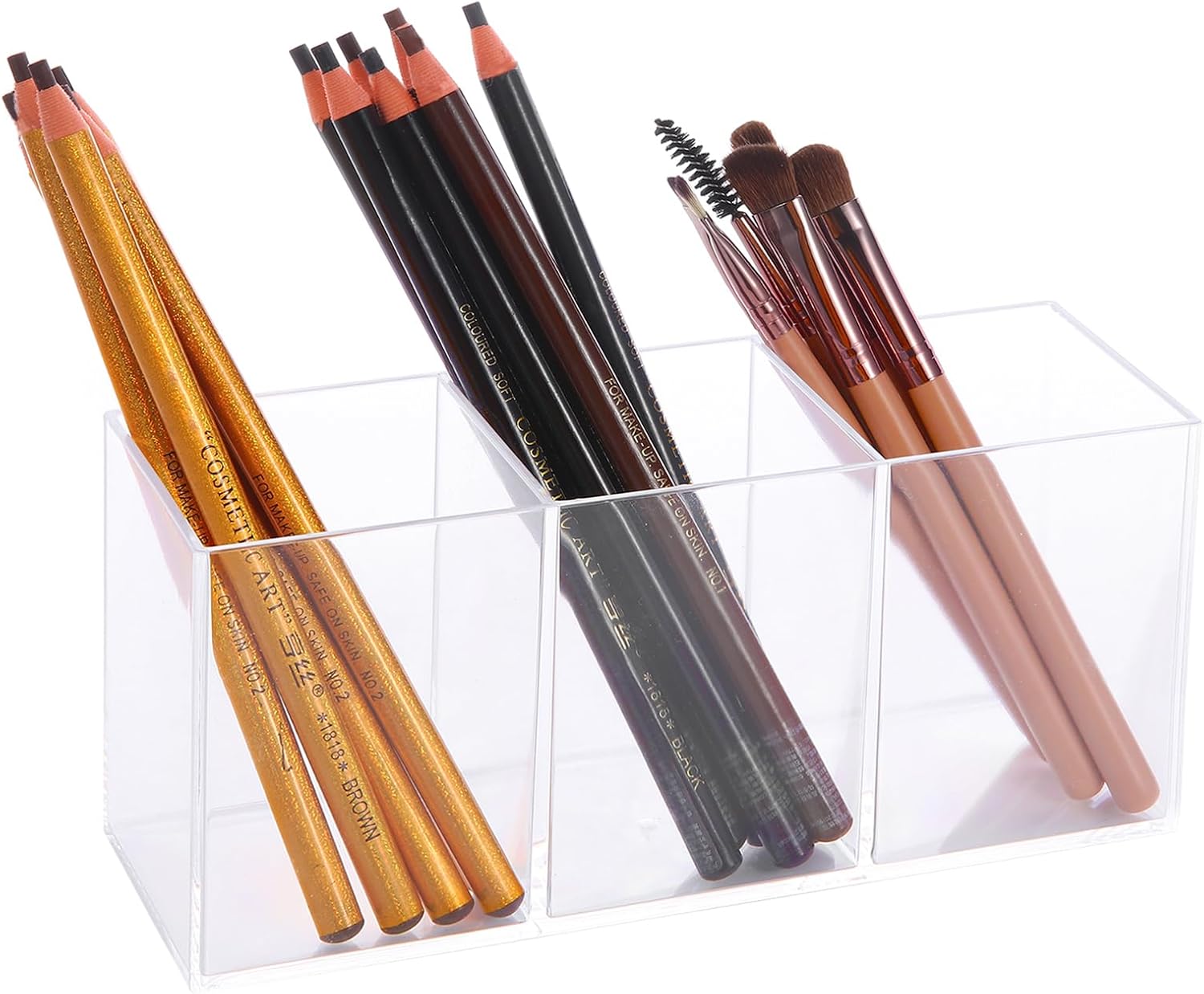 Transparent Pen Holder Desk Organizer - Pencil Marker Paperclip Storage Container - Plastic Stationery Organiser for Office Bedroom Bathroom