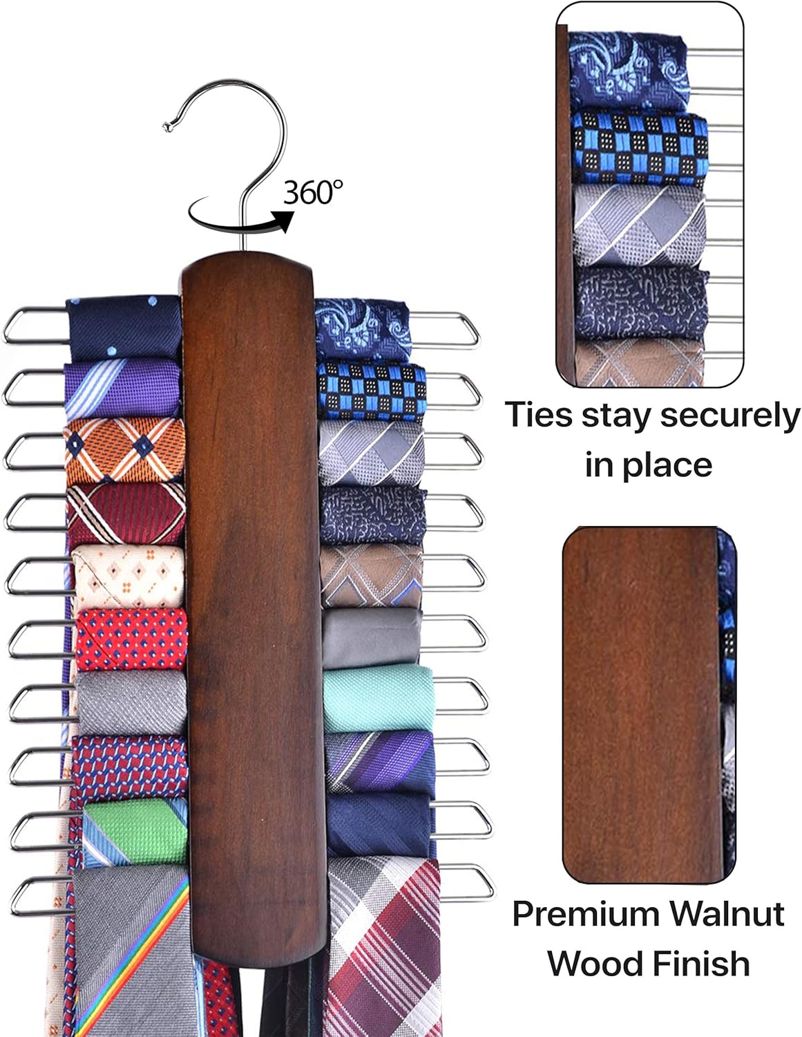 Wooden Belt and Scarf Hanger - Keep Wardrobe Organized & Tidy - Anti-Slip & Scratch-Resistant Storage - 1 Piece