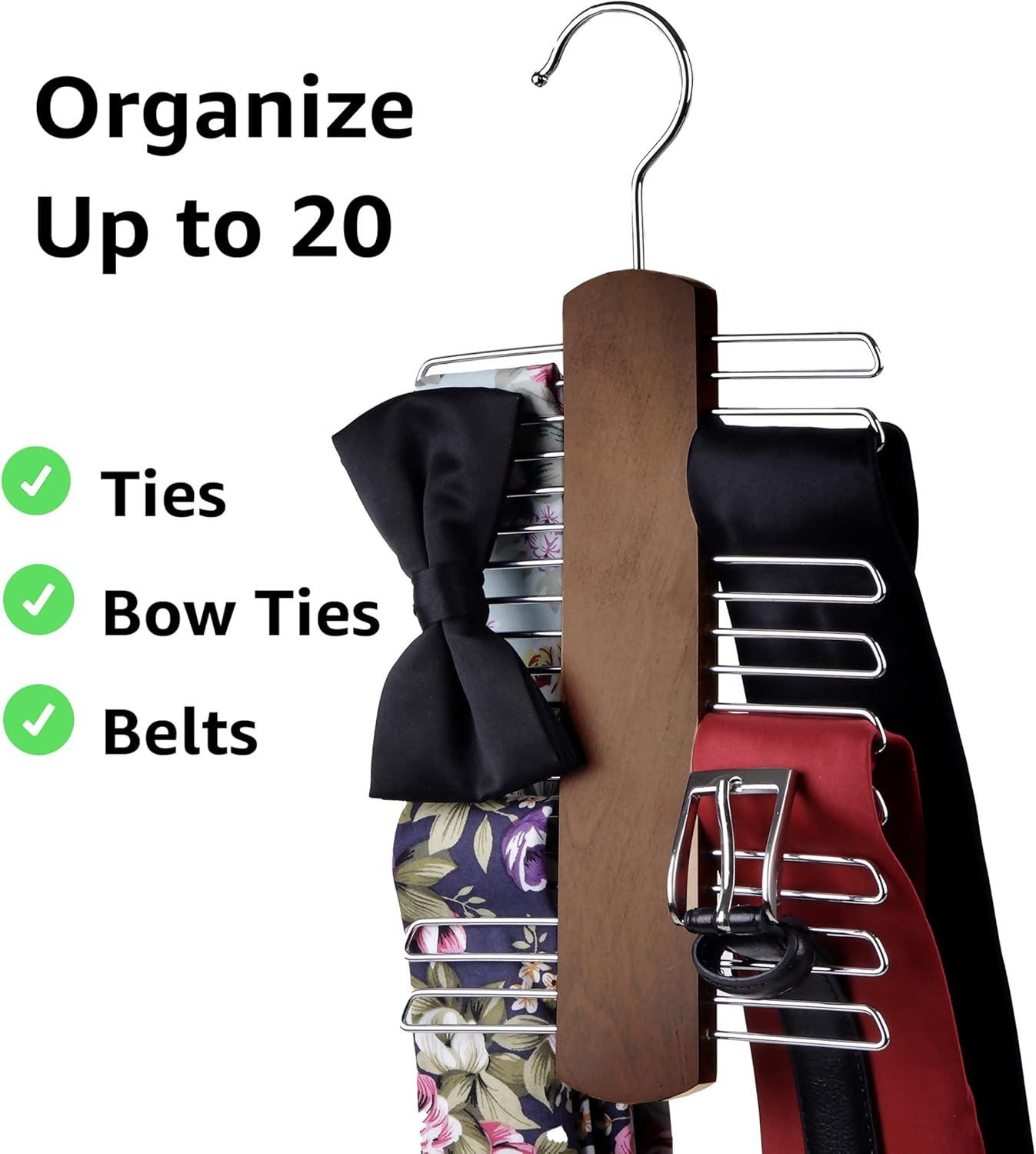 Wooden Belt and Scarf Hanger - Keep Wardrobe Organized & Tidy - Anti-Slip & Scratch-Resistant Storage - 1 Piece