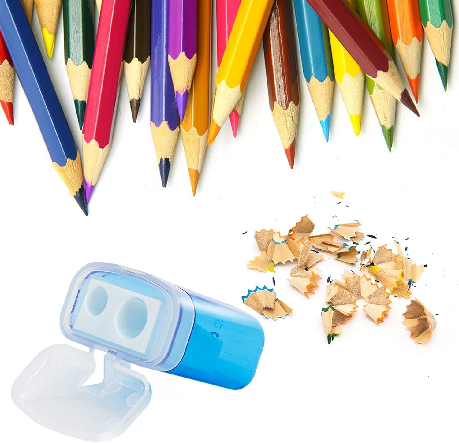 24 Pack Kids Pencil Sharpeners Small Handheld Dual Hole with Lid for Children Students