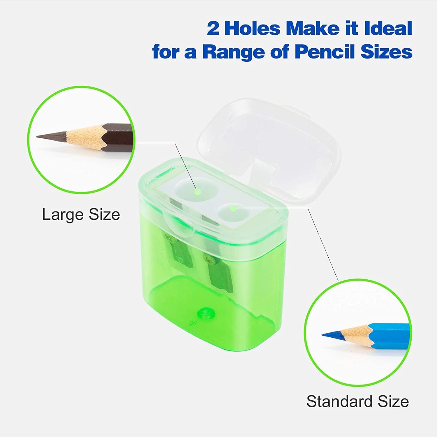 24 Pack Kids Pencil Sharpeners Small Handheld Dual Hole with Lid for Children Students