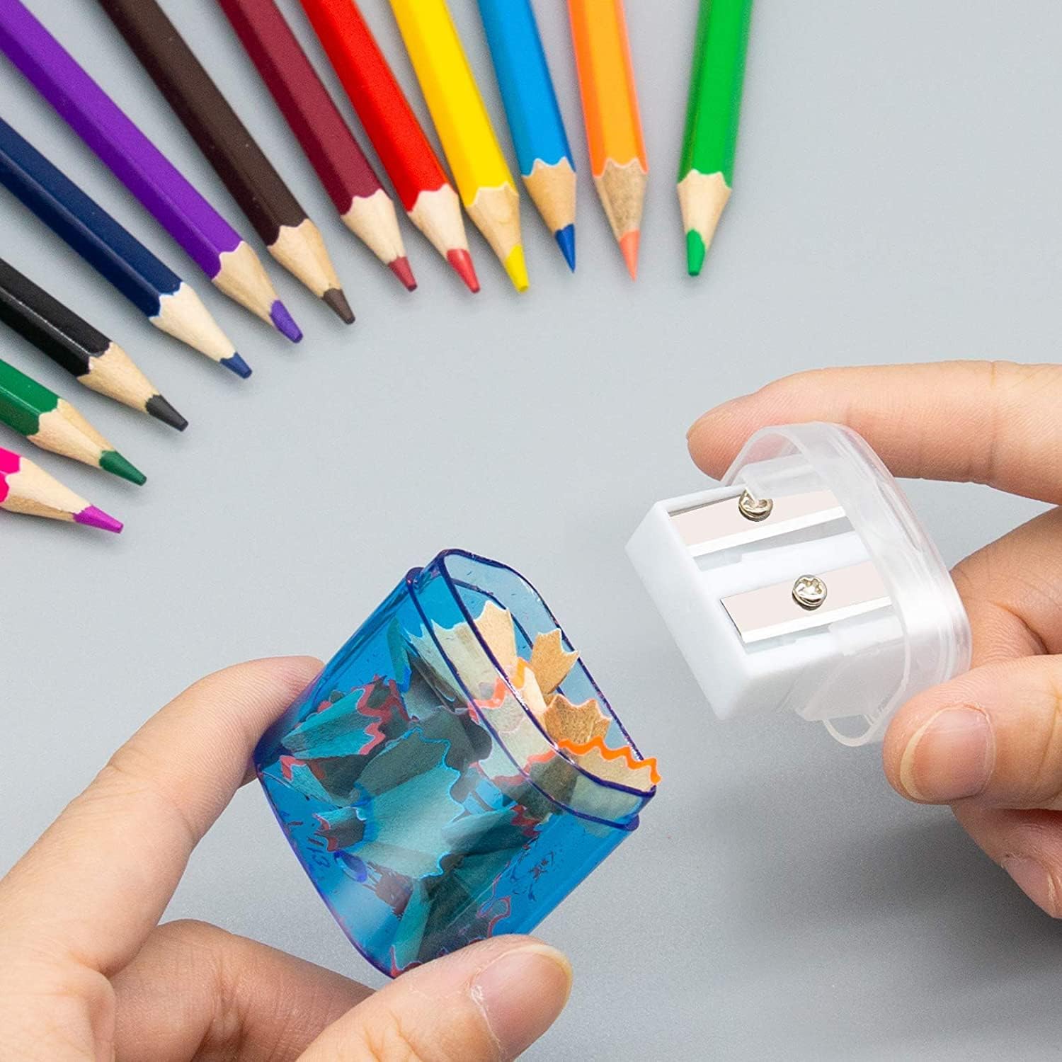 24 Pack Kids Pencil Sharpeners Small Handheld Dual Hole with Lid for Children Students