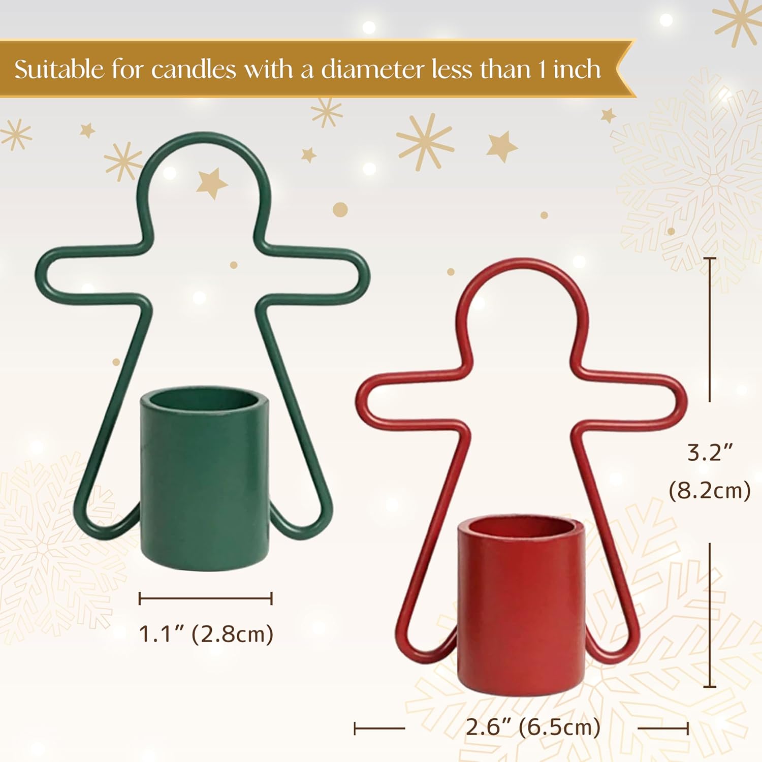 2 Pack Christmas Candles - Gingerbread & Nutcracker Shaped Candles - Arch Design - Red & Green Festive Decor - Perfect Centerpiece or Gift Idea